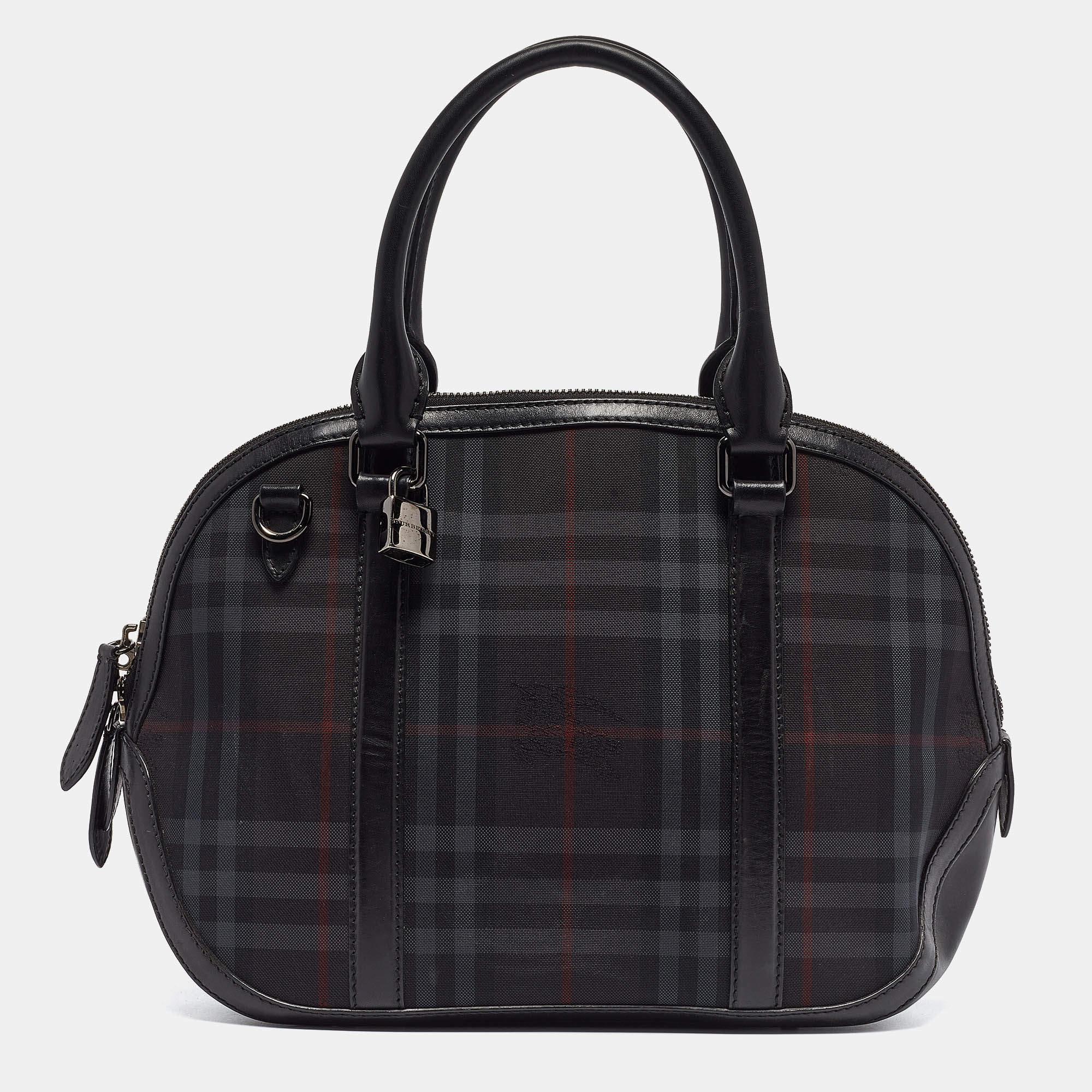 مملوكة مسبقًا Burberry Black Haymarket Check Nylon and Leather Orchard Bag