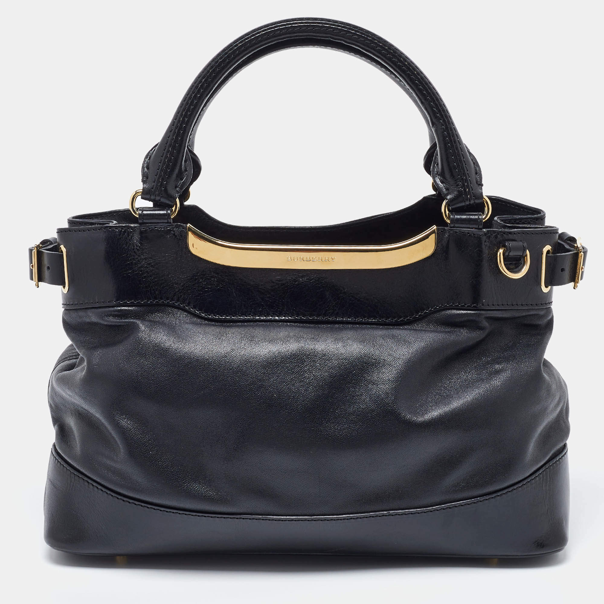Pre Owned Burberry Black Leather Metal Tote