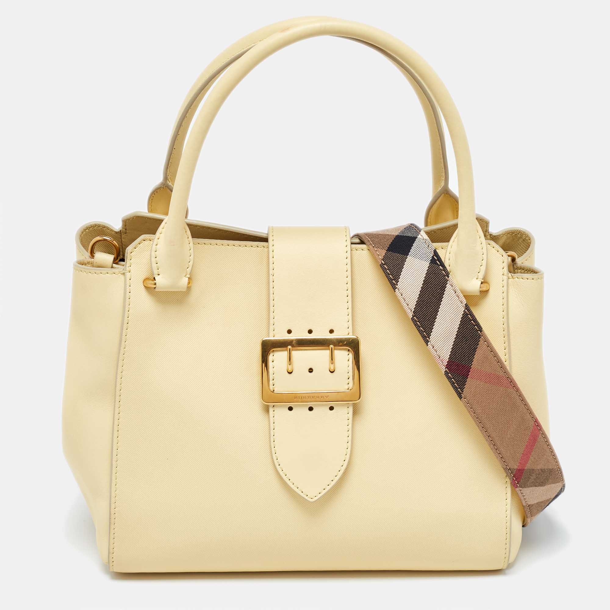 Burberry Yellow Leather Medium Buckle Tote