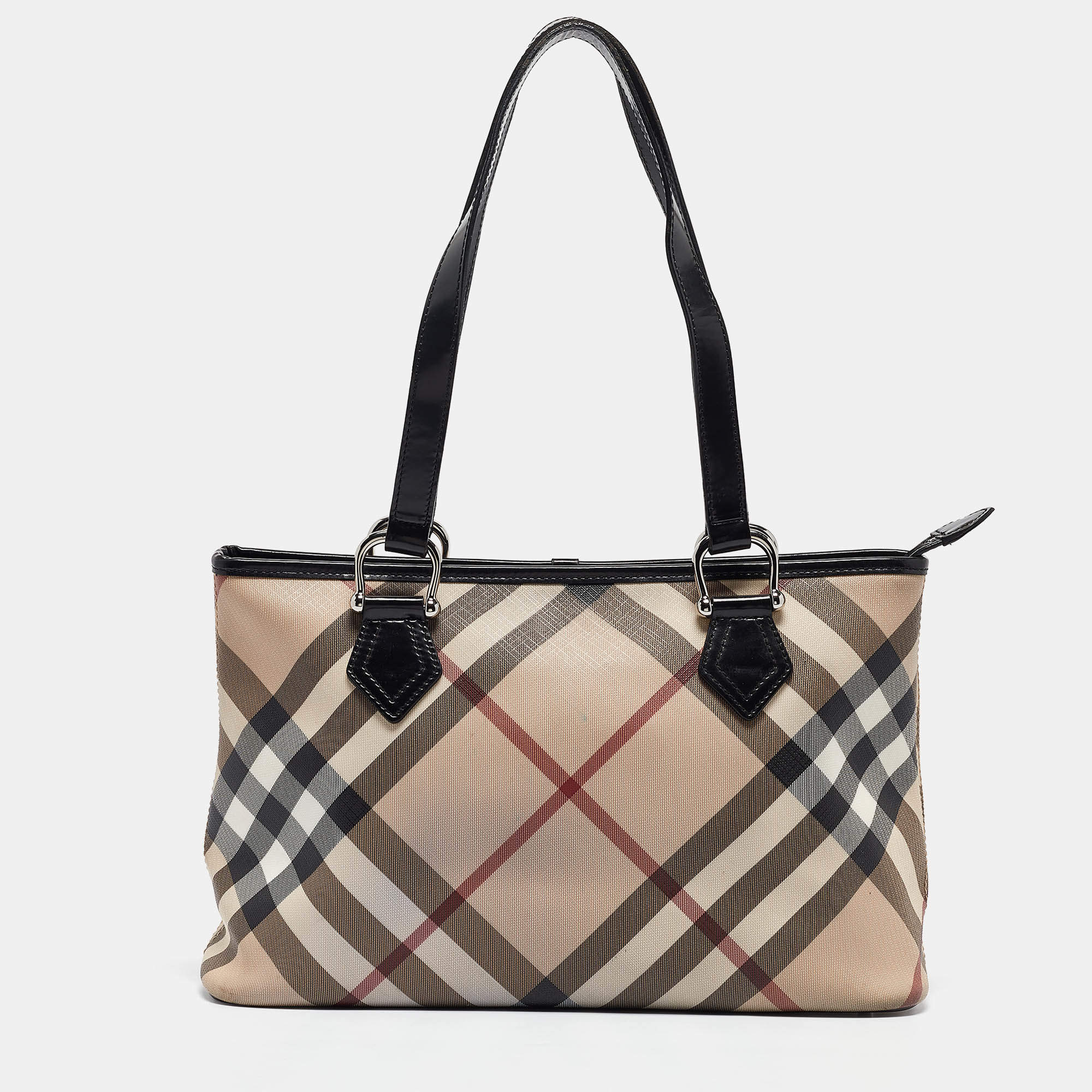 Pre Owned Burberry Black/Beige Nova Check PVC Regent Tote