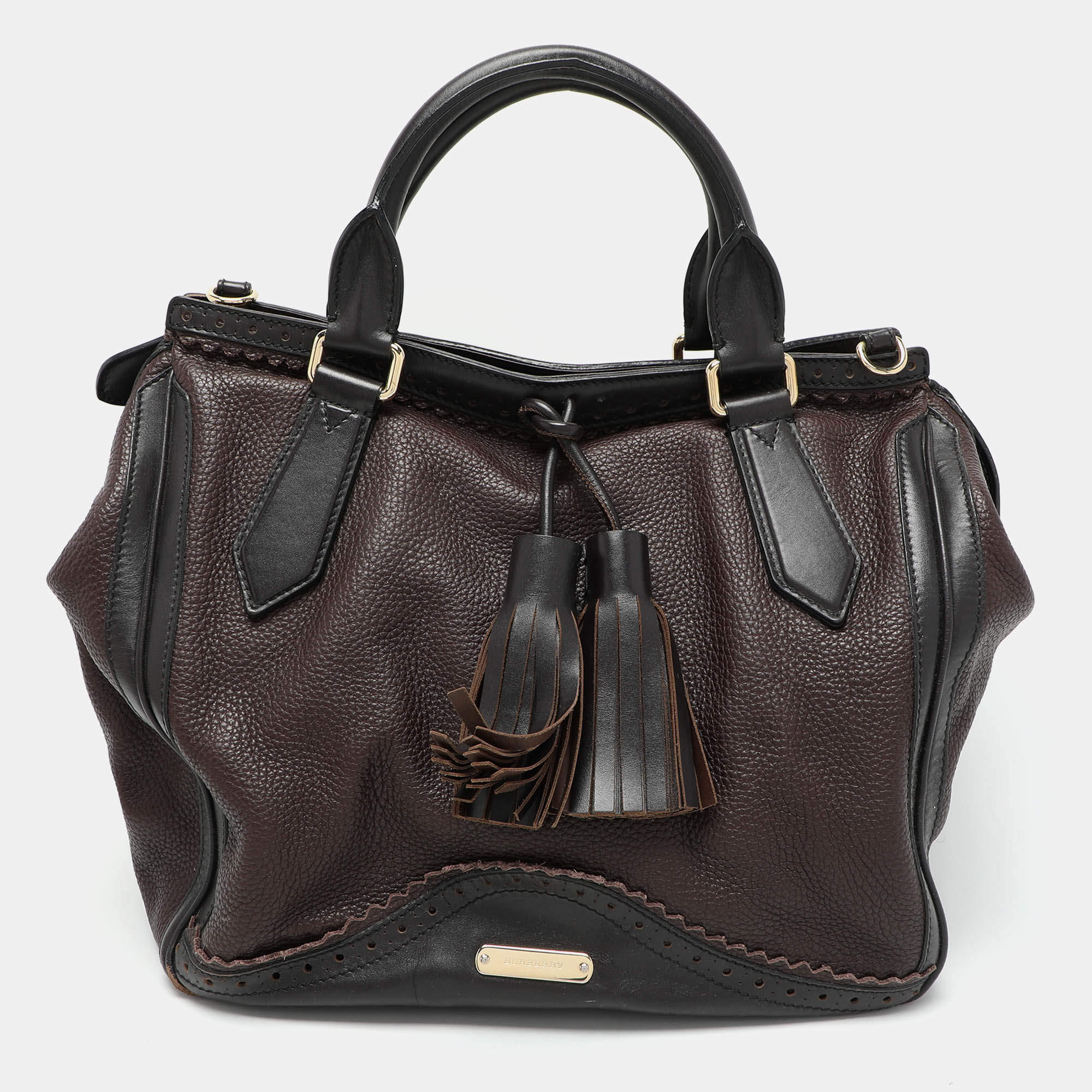 Burberry Brown/Black Leather Tassel Detail Satchel