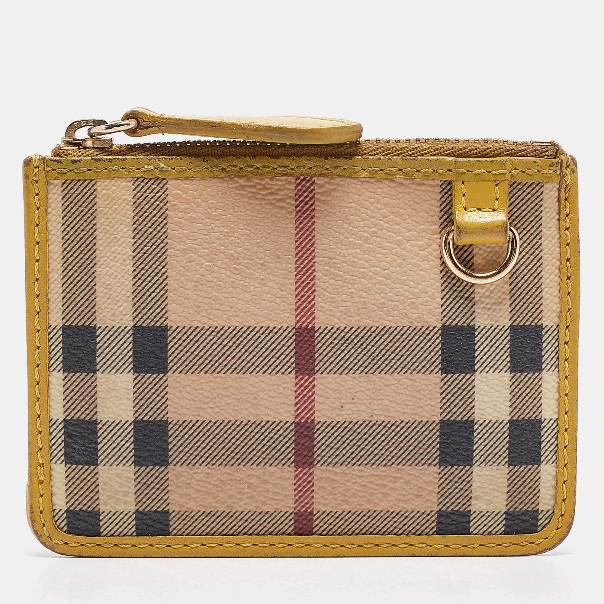 Burberry Beige/Yellow House Check PVC and Leather Zip Card Holder