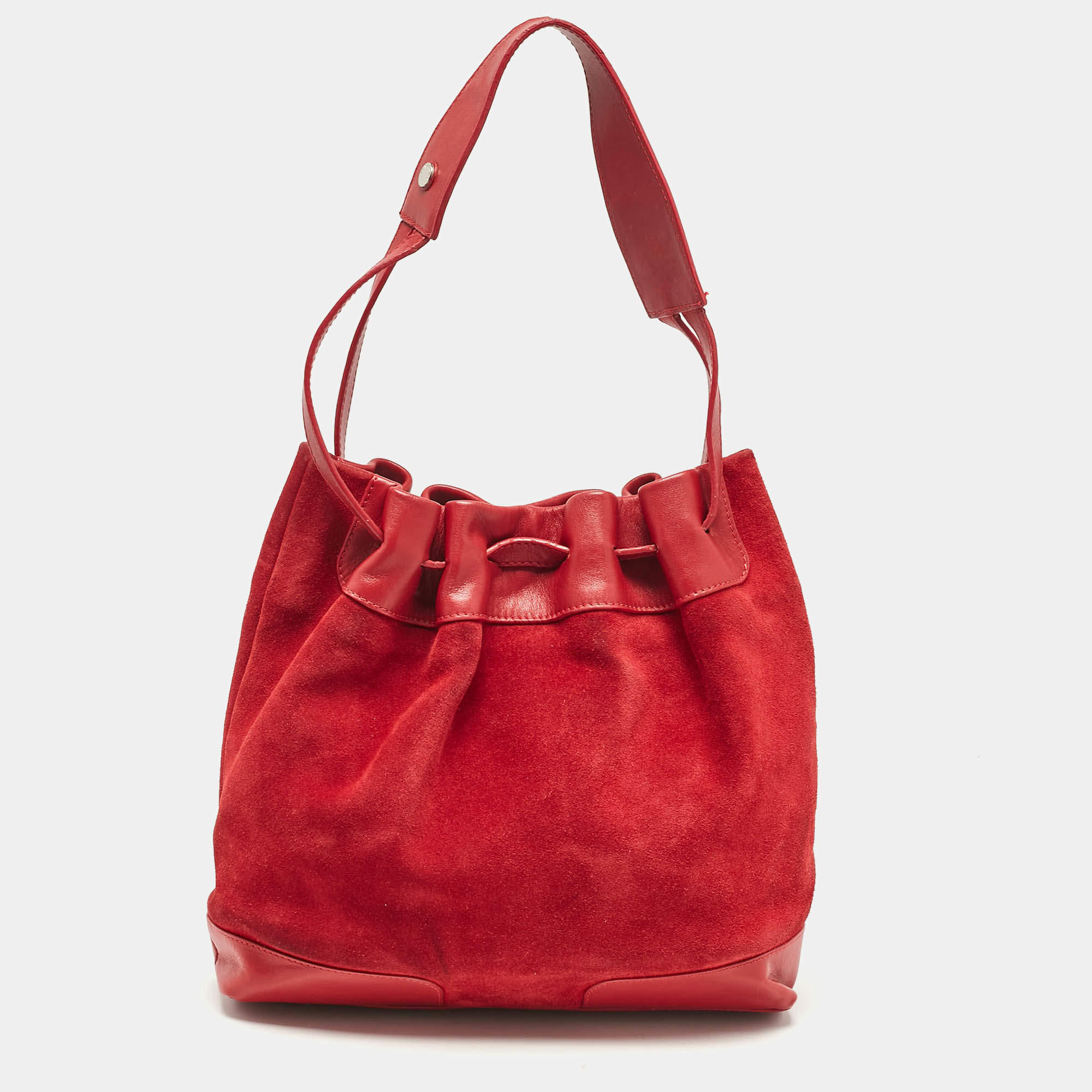 Burberry Red Suede and Leather Bucket Bag