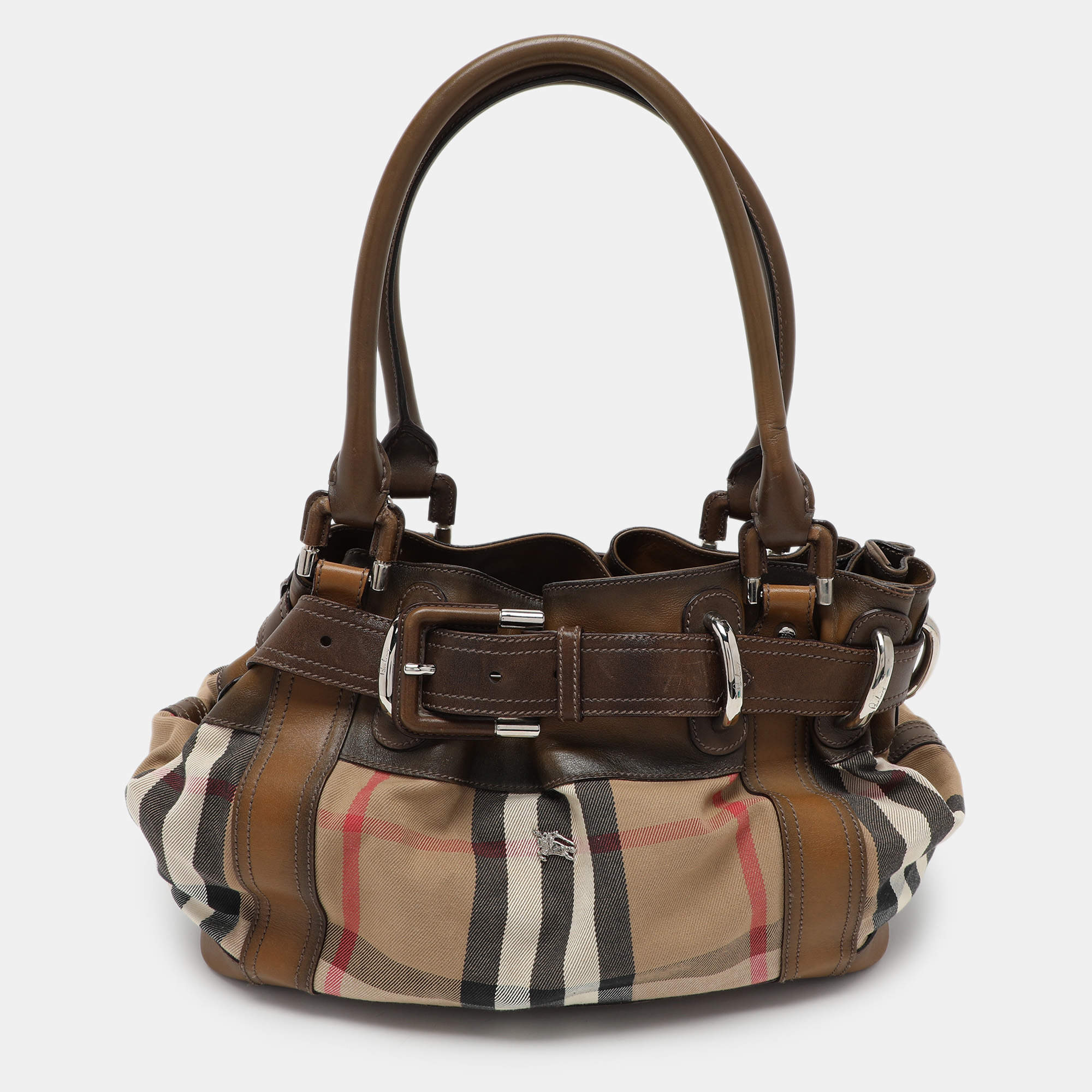 Burberry Brown House Check Canvas and Leather Beaton Tote