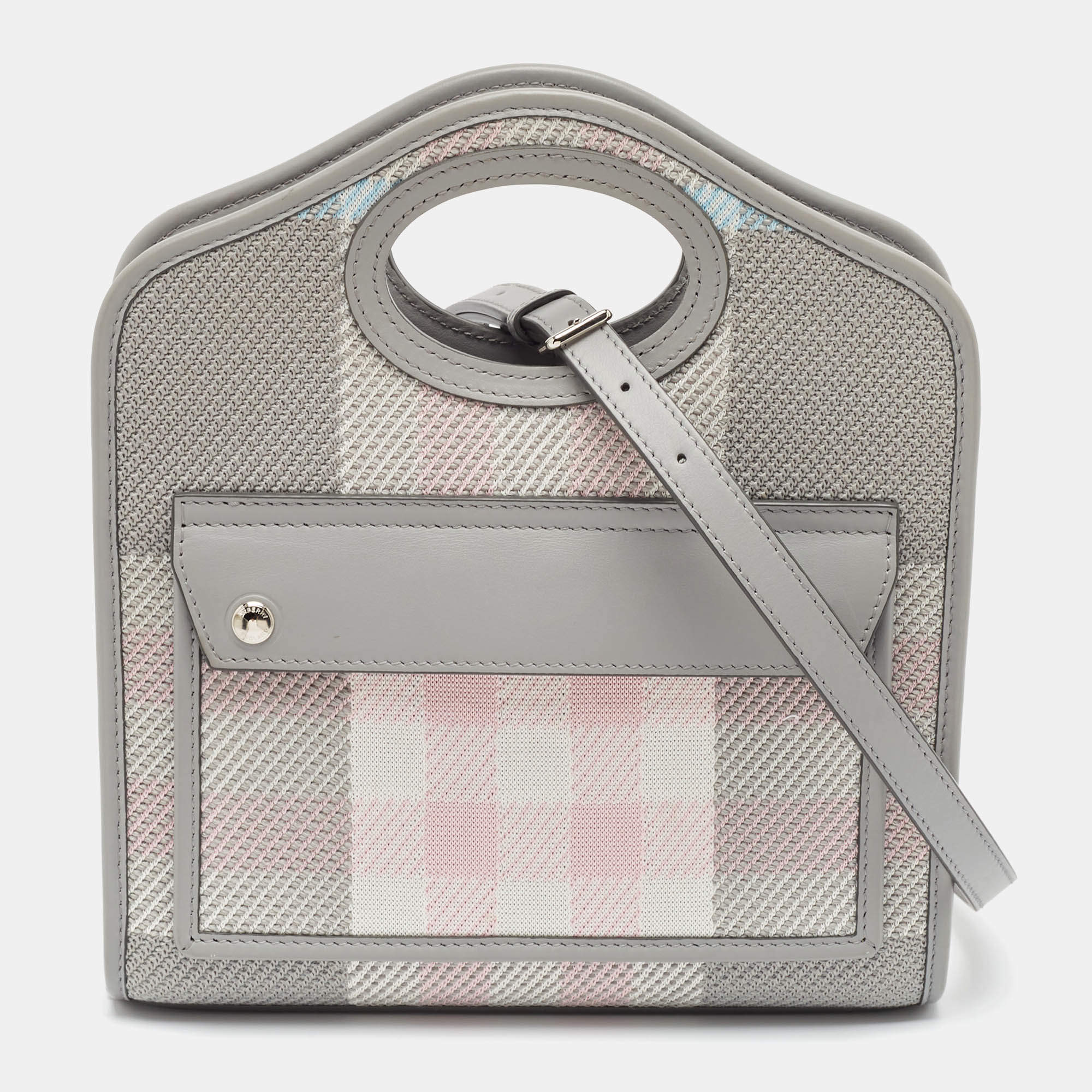 Burberry Grey/Pink Check Canvas and Leather Mini Pocket Bag