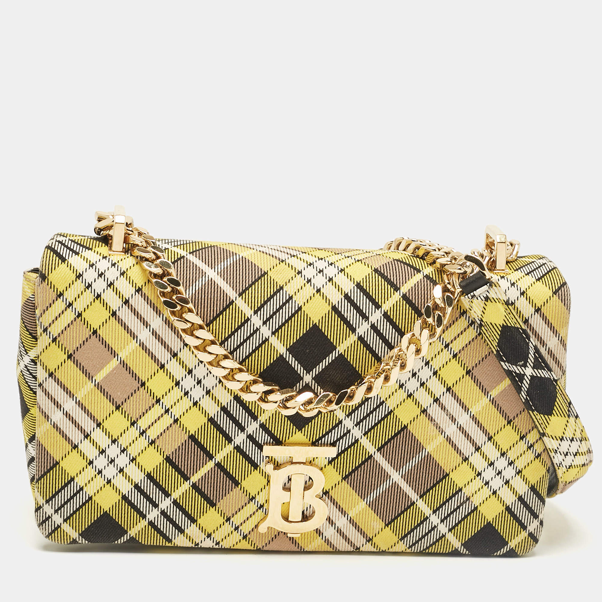 Burberry Yellow Check Canvas Small Lola Chain Shoulder Bag