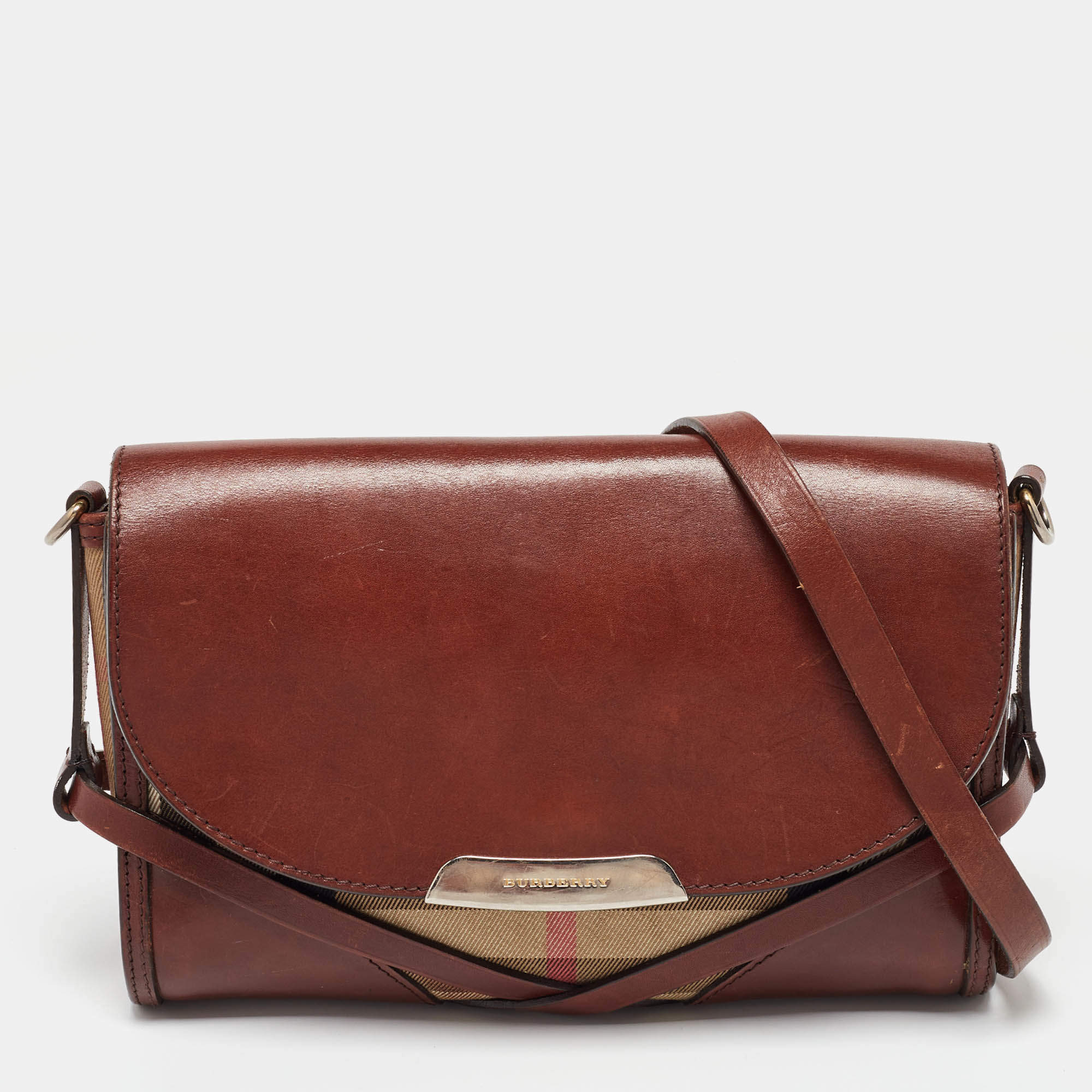 Pre Owned Burberry Brown/Beige Nova Check Canvas and Leather Abbott Shoulder Bag