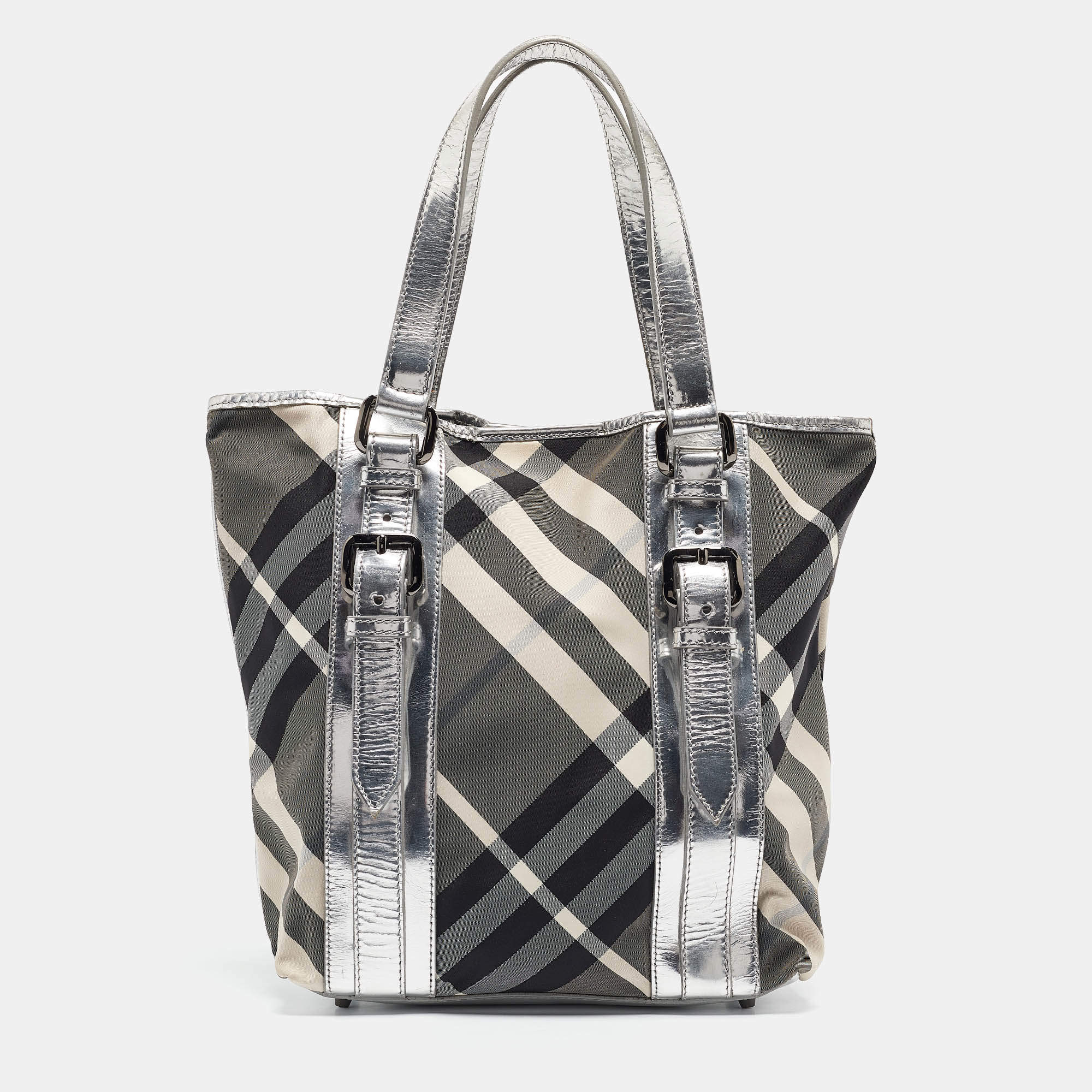 Burberry Silver Beat Check Nylon Victoria Tote