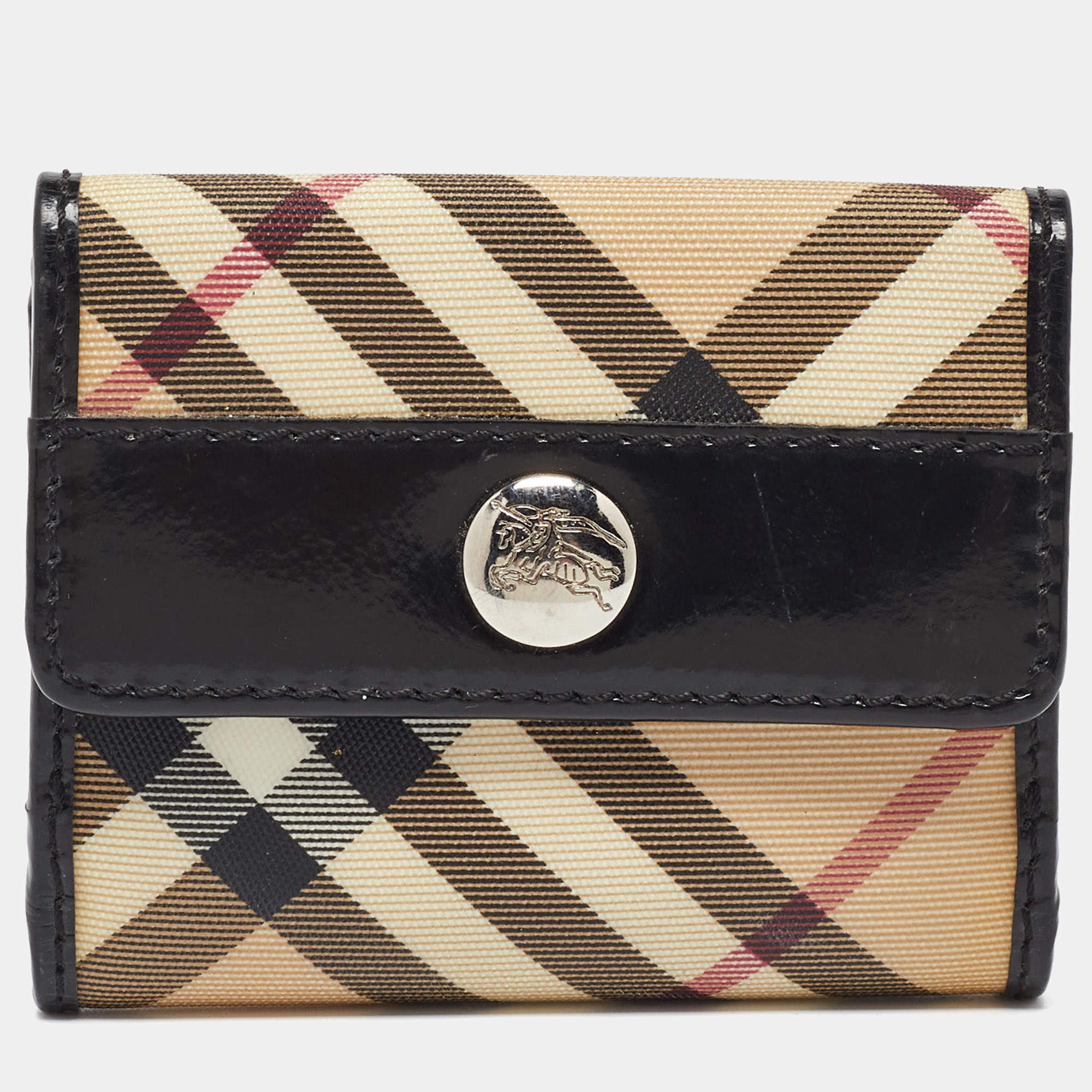 Burberry Beige/Black Nova Check PVC and Patent Leather Compact Wallet