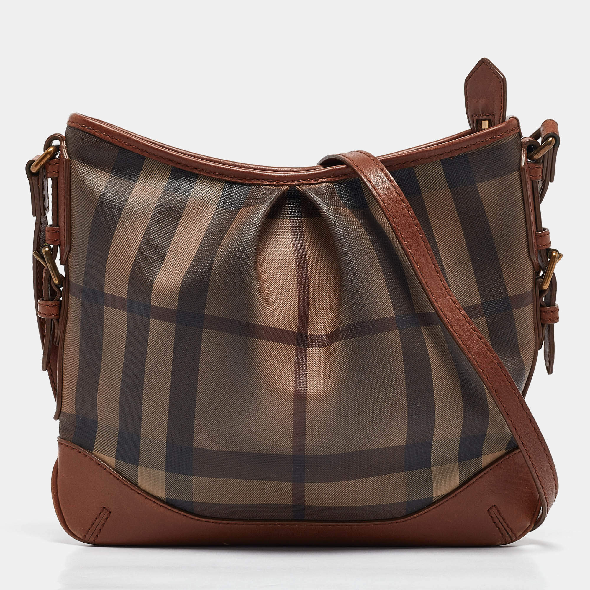 Pre Owned Burberry Brown Smoke Check PVC and Leather Hartham Crossbody Bag