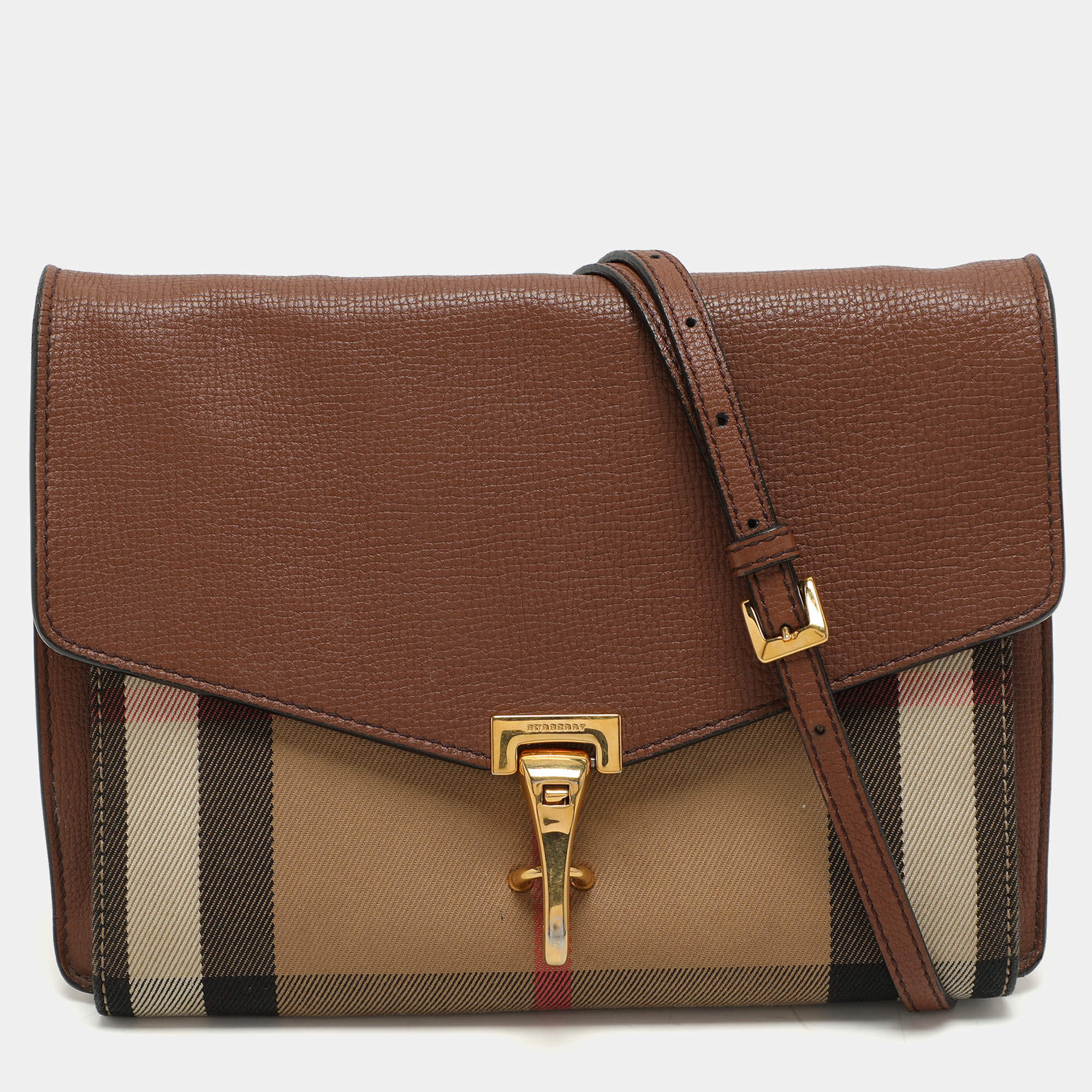 Burberry Brown Canvas and Leather Small Macken Crossbody Bag