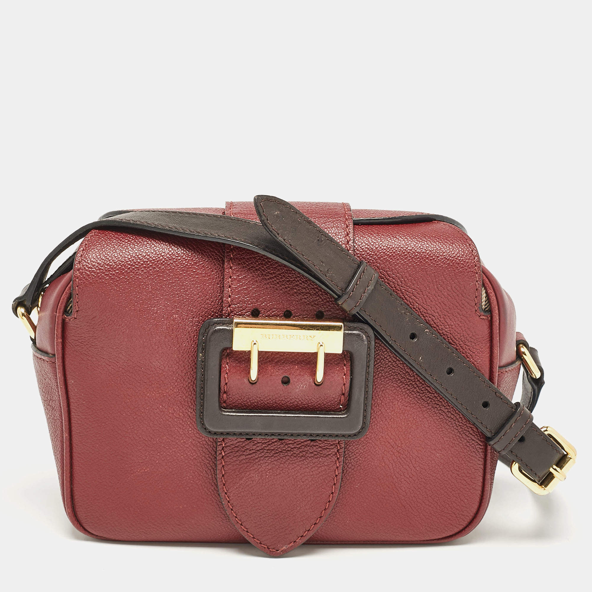 Burberry Burgundy Leather  Small Medley Buckle Crossbody Bag