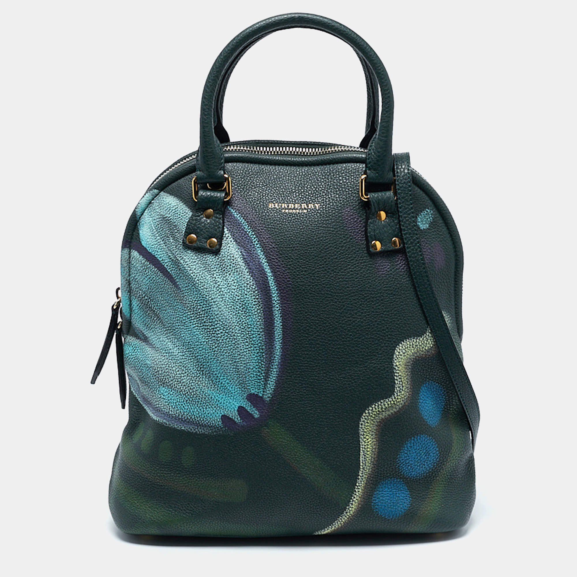 مملوكة مسبقًا Burberry Dark Bottle Green Painted Leather Medium Bloomsbury Satchel
