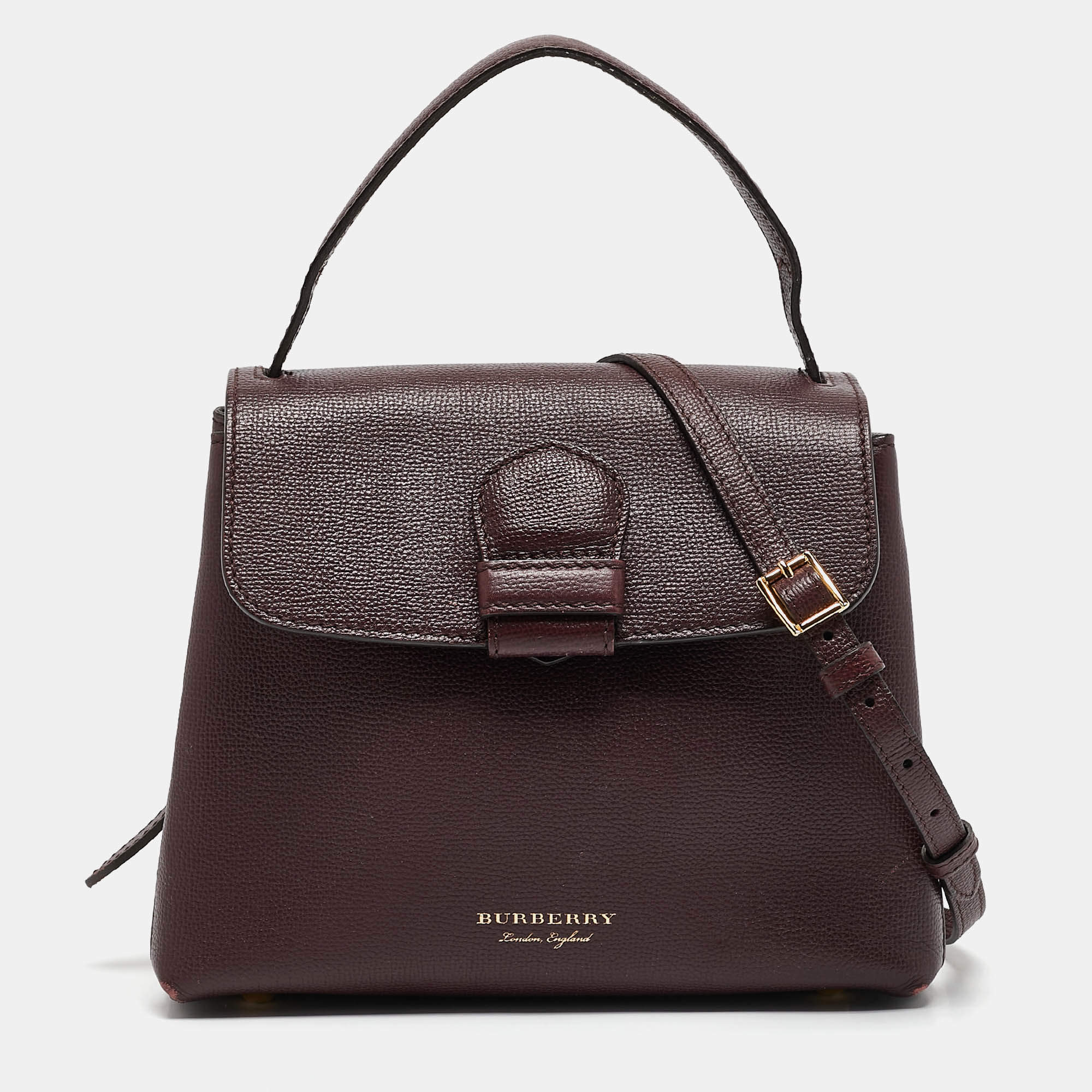 Burberry Burgundy/Beige House Check Canvas and Leather Camberley Top Handle Bag