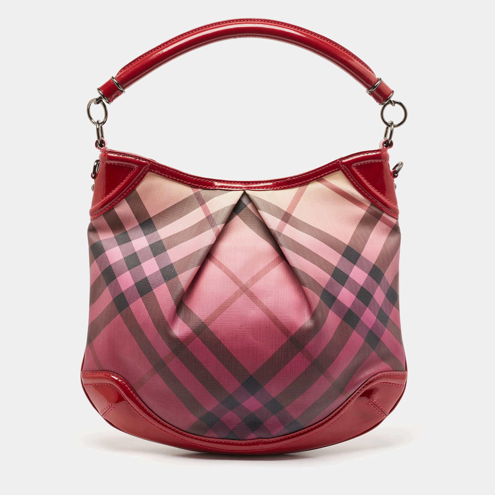 Pre Owned Burberry Burgundy Ombre Nova Pop Check PVC and Patent Leather Craigwell Hobo