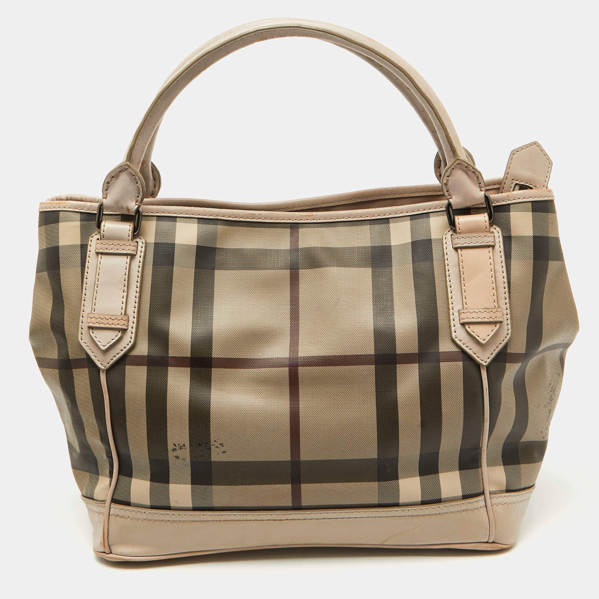 مملوكة مسبقًا Burberry Beige Smoke Check PVC and Leather Tote