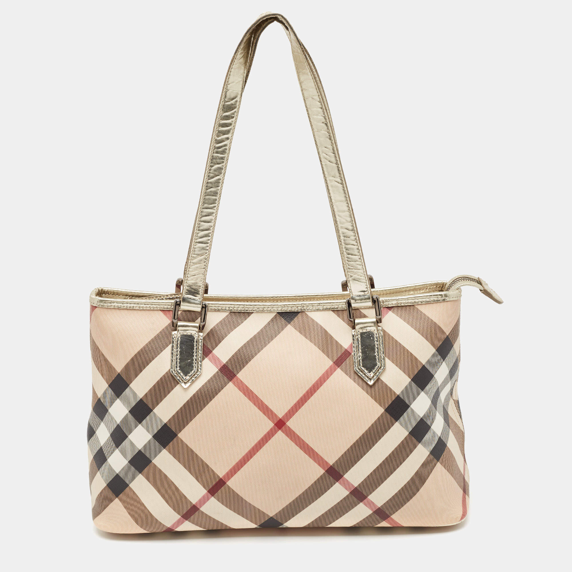 Burberry Gold/Beige Supernova Check PVC and Patent Leather Nickie Tote