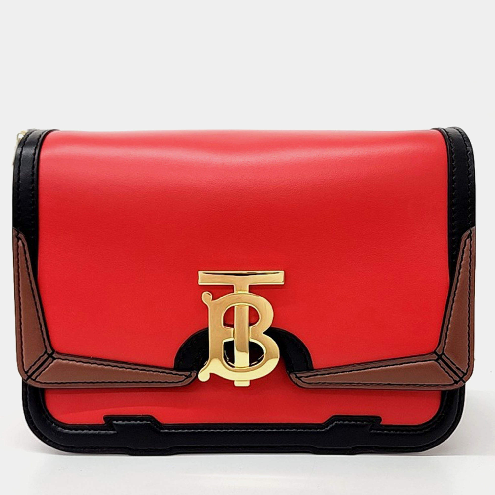 Burberry Black/Red Leather TB Small Crossbody Bag