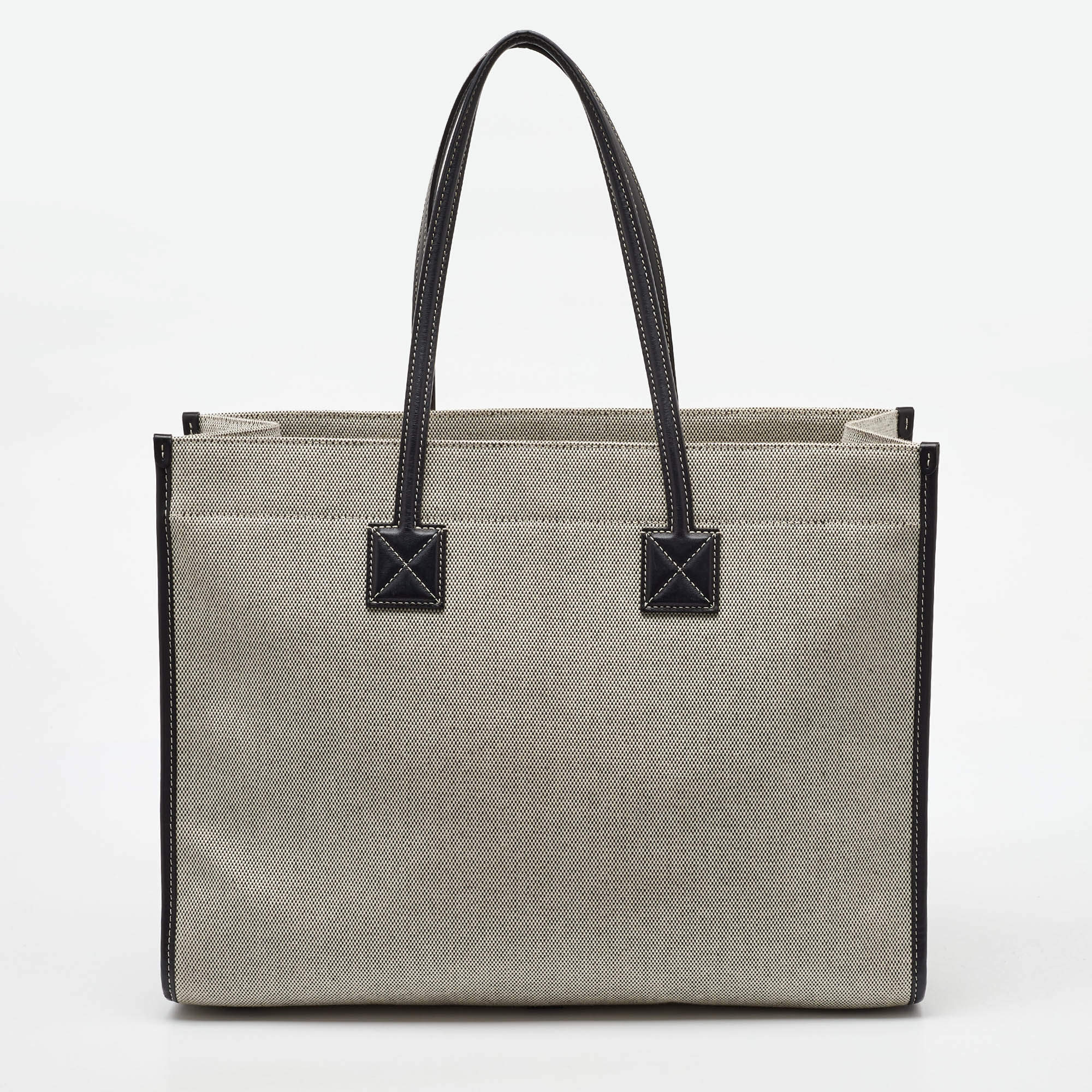 Pre Owned Burberry Black/Grey Canvas and Leather Medium Freya Tote