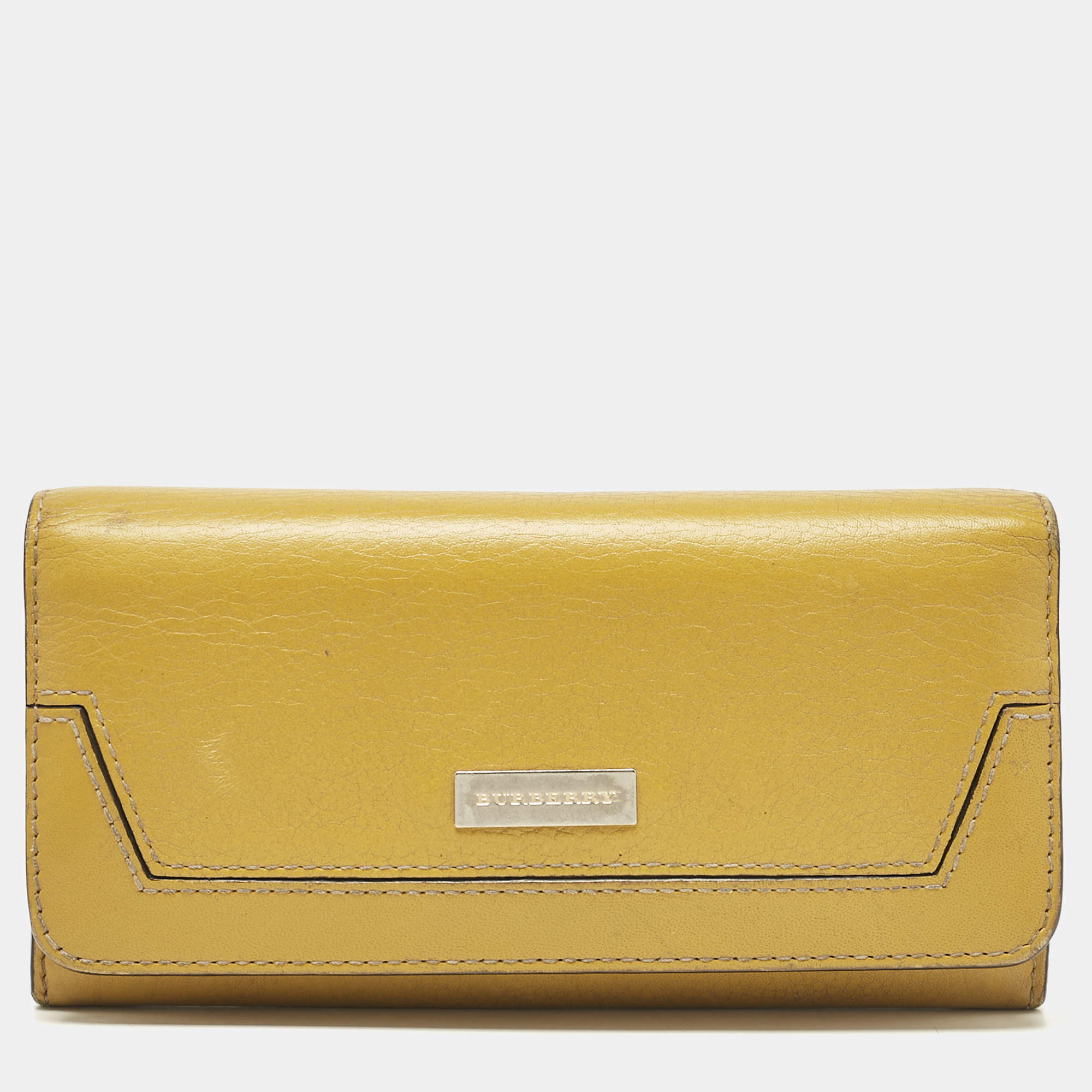 Pre Owned Burberry Yellow Leather Continental Wallet