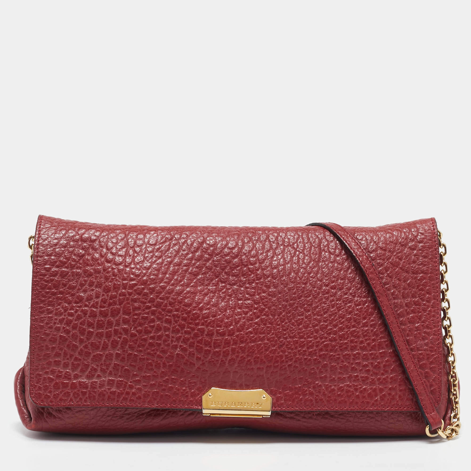مملوكة مسبقًا Burberry Red Pebbled Leather Mildenhall Shoulder Bag
