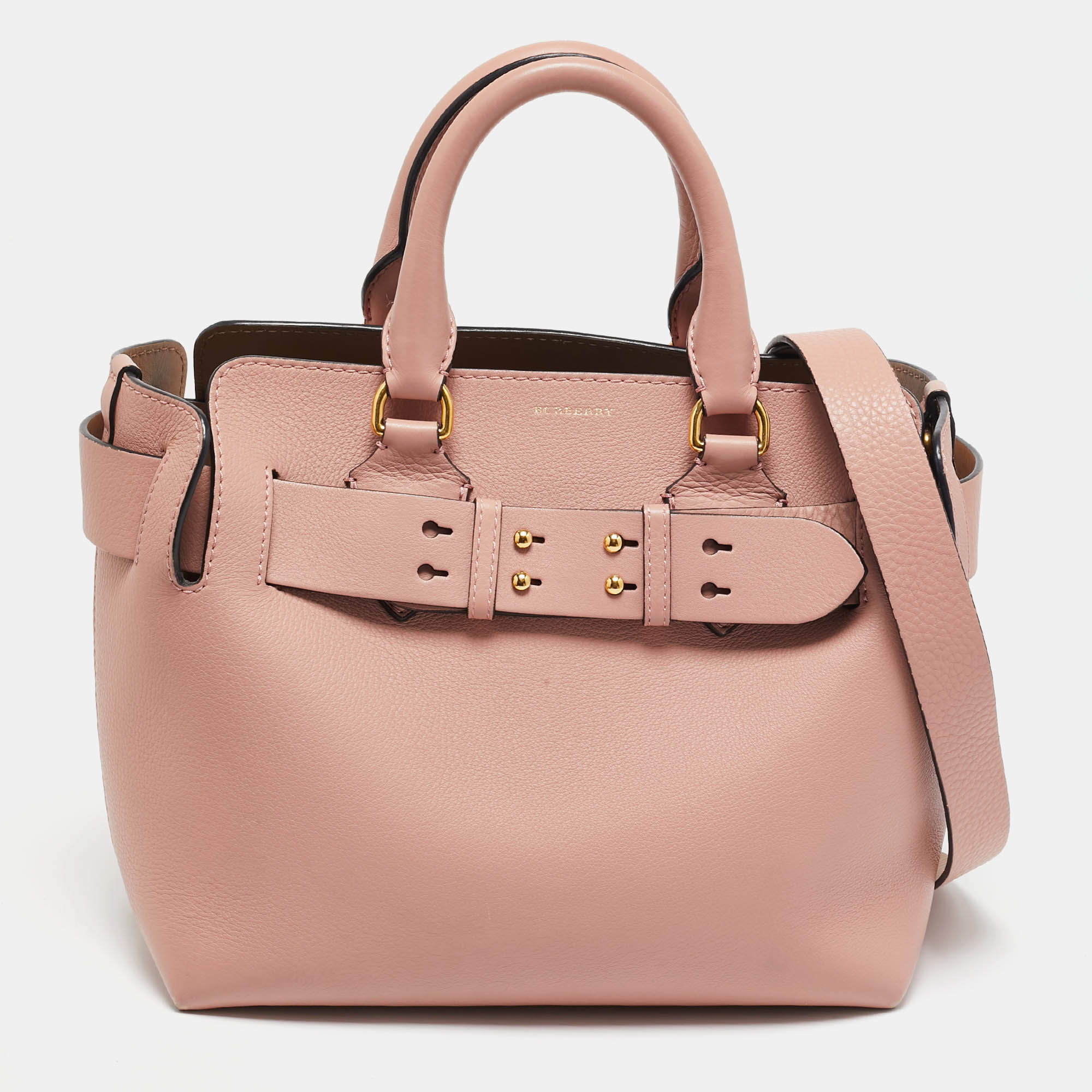 Burberry Old Rose Leather Small Belt Tote
