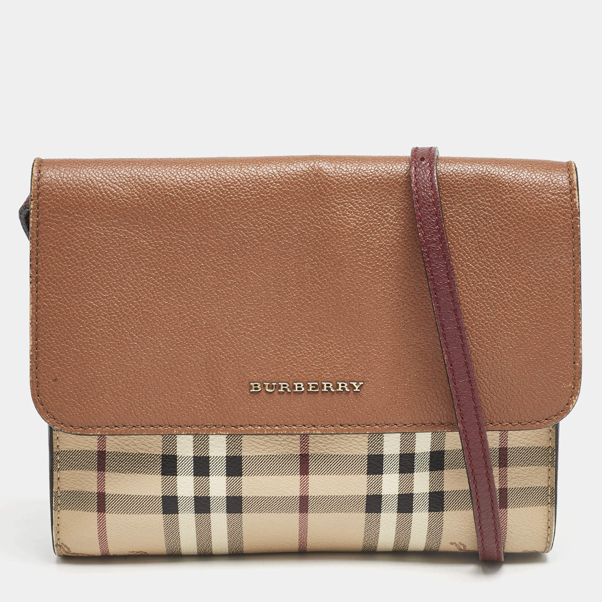 Burberry Brown/Beige Haymarket PVC and Leather Loxley Crossbody Bag