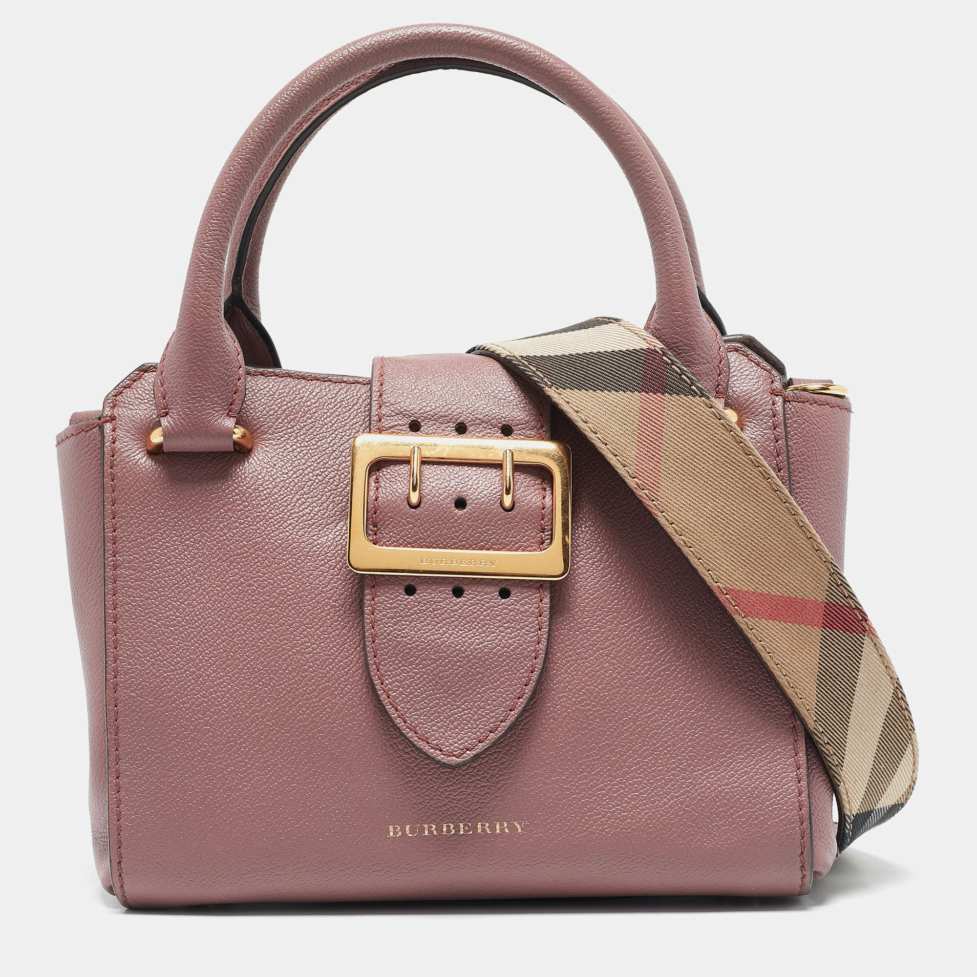 مملوكة مسبقًا Burberry Burgundy Grained Leather Small Buckle Tote