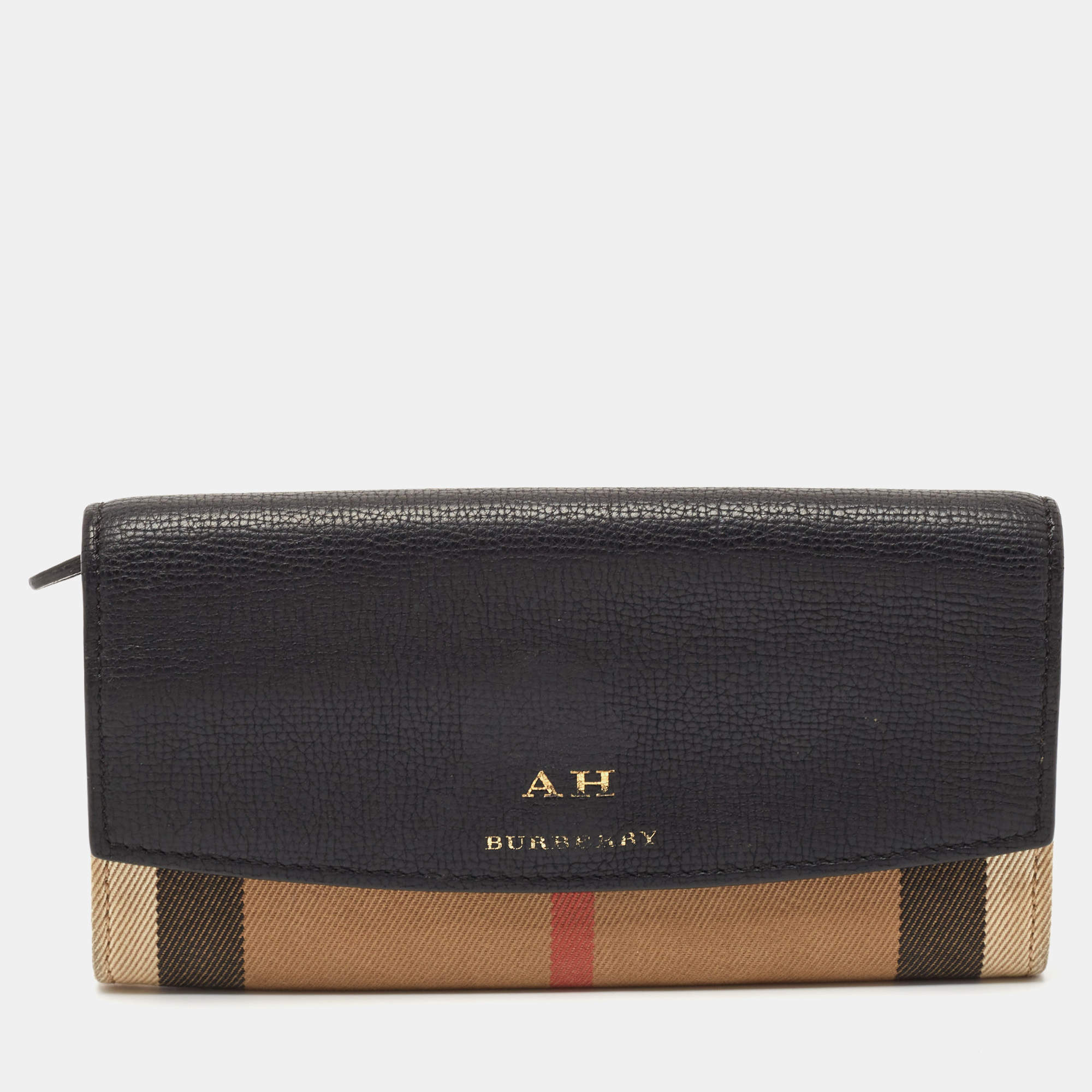 Burberry Beige/Black House Check Canvas and Leather Flap Continental Wallet