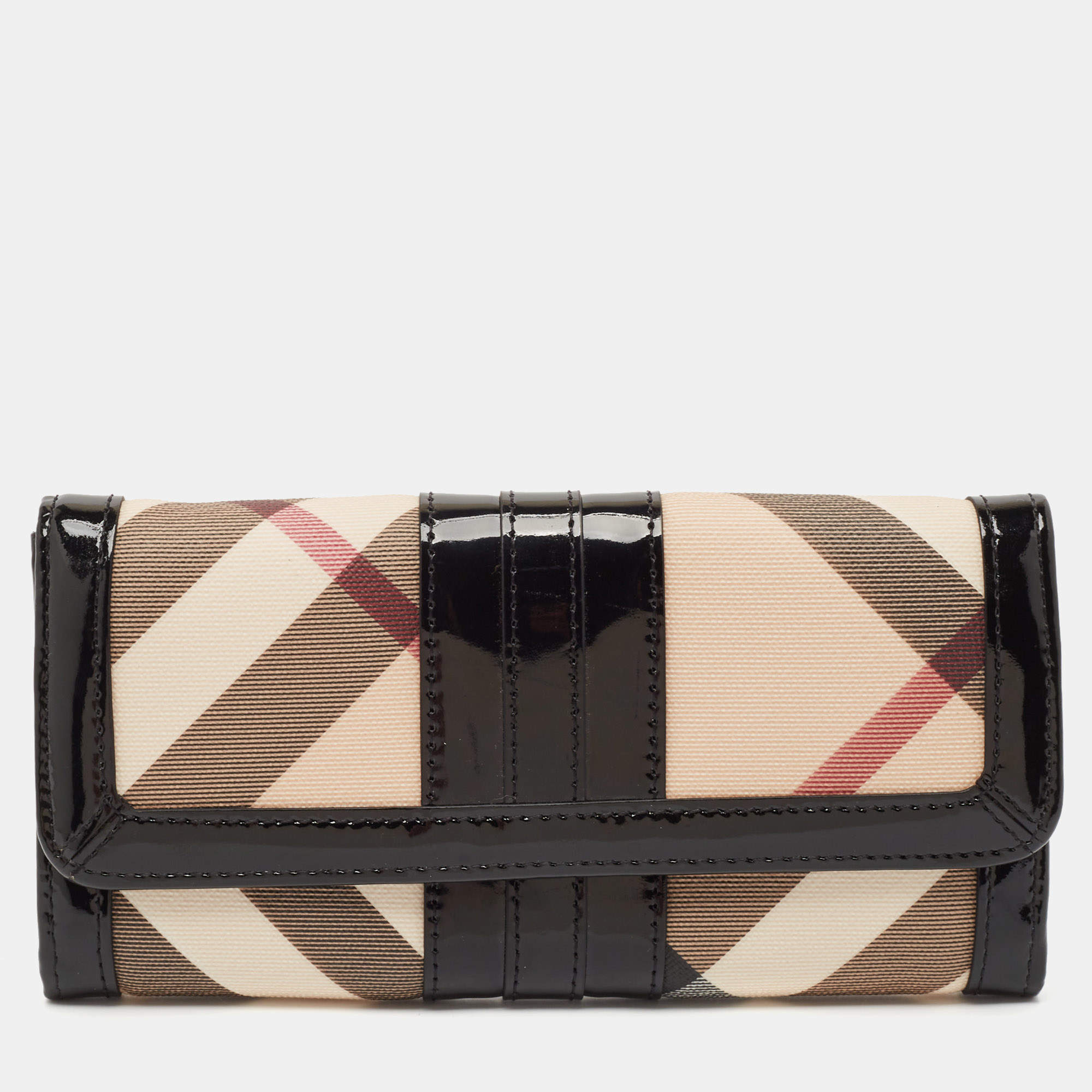 Burberry Black Novacheck Coated Canvas and Patent Leather Penrose Continental Wallet 