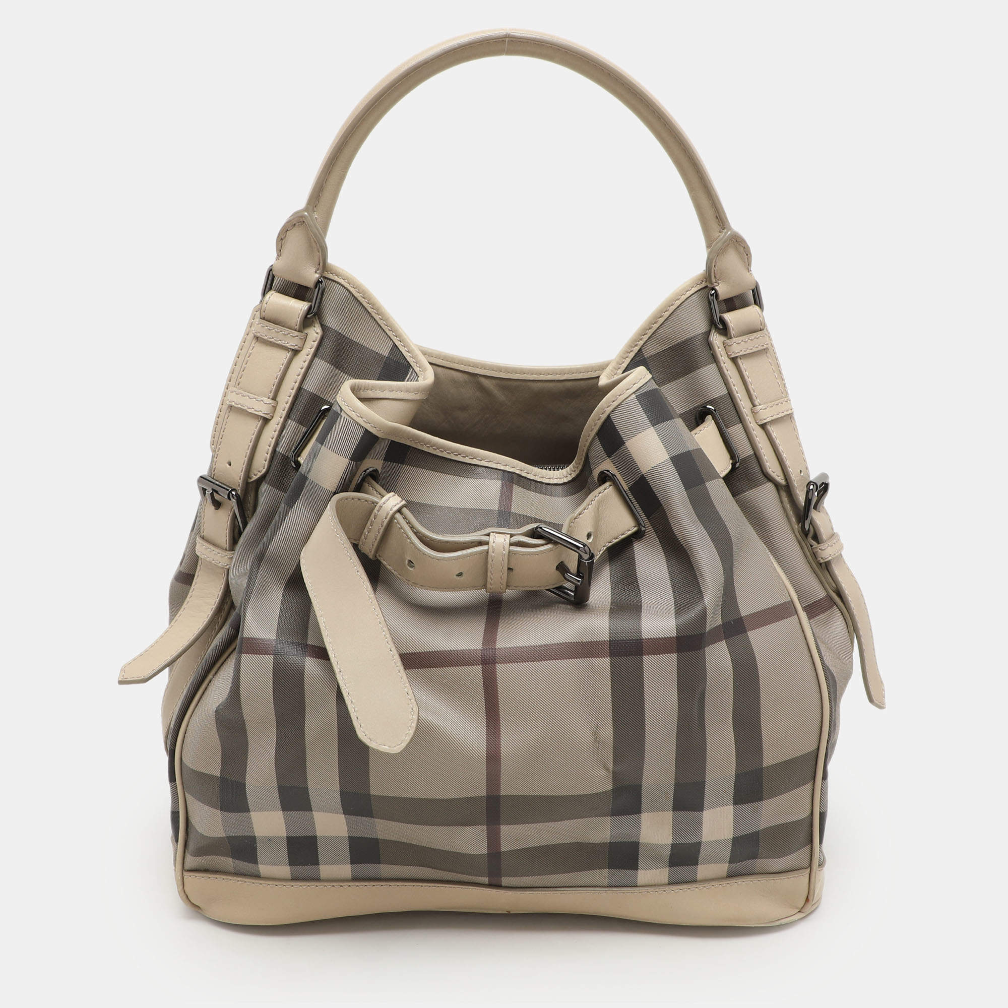 Burberry Beige Smoked Check PVC and Leather Walden Hobo
