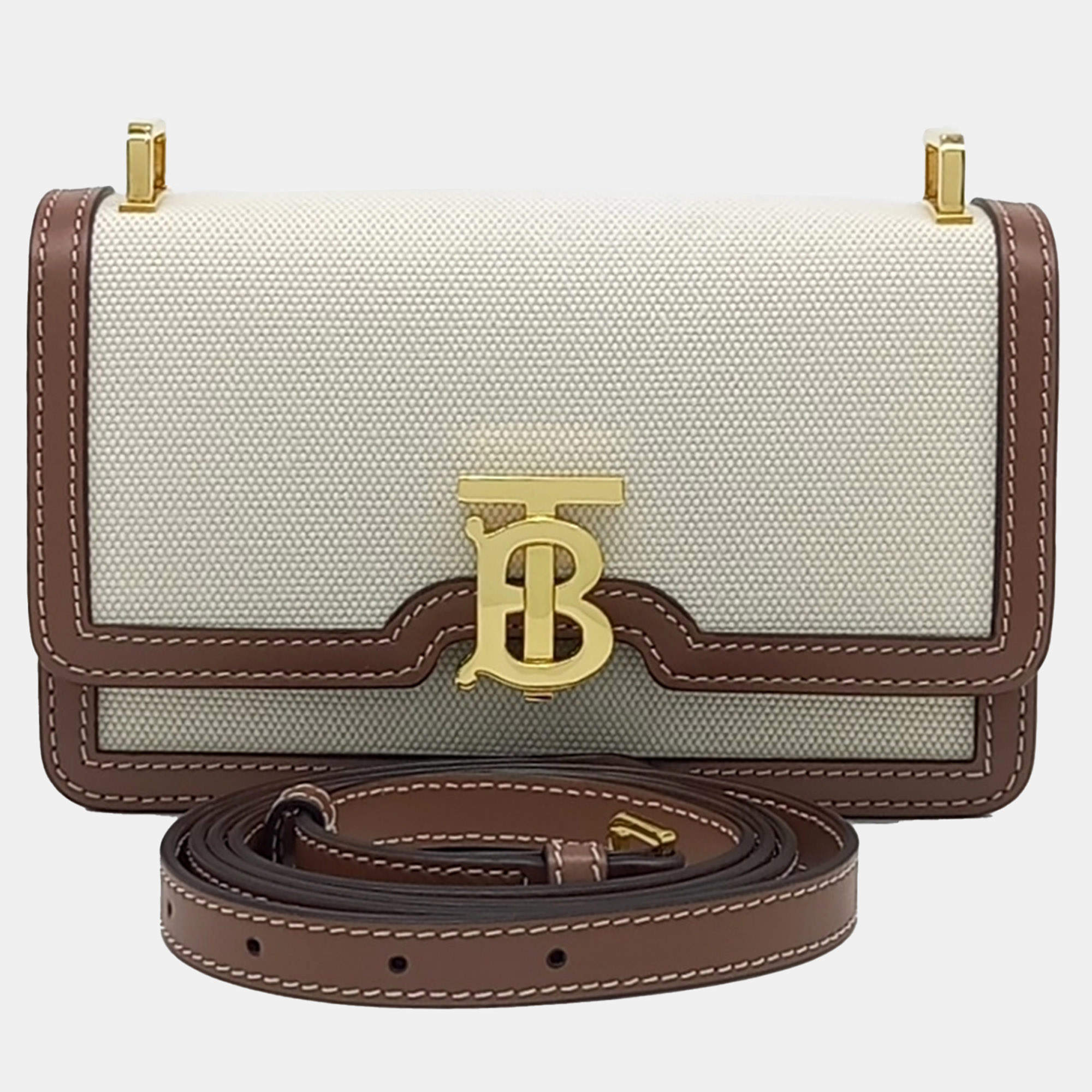 مملوكة مسبقًا Burberry Beige Brown Canvas and Leather TB crossbody bag