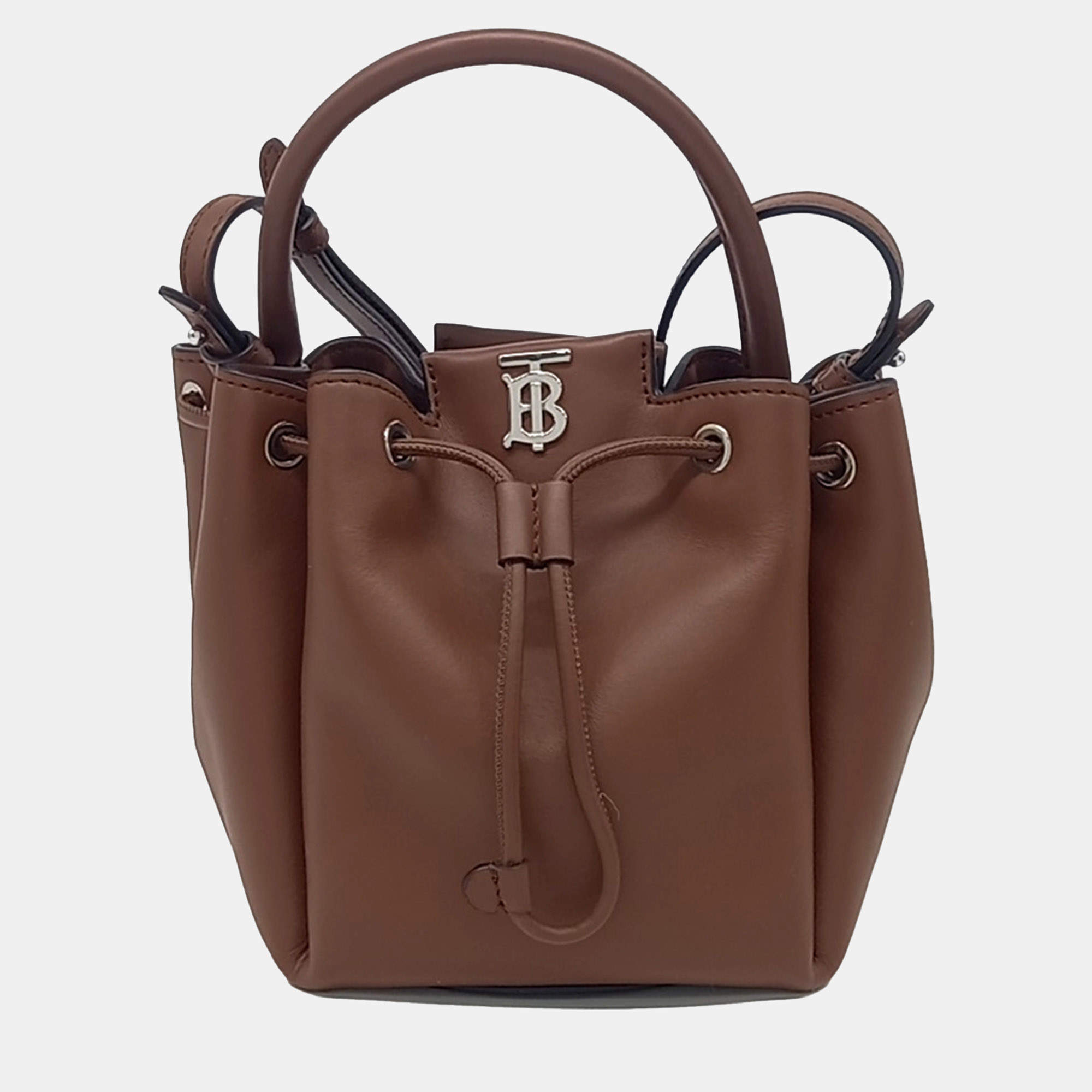 Burberry Brown Leather Monogram Motif Leather Bucket Bag
