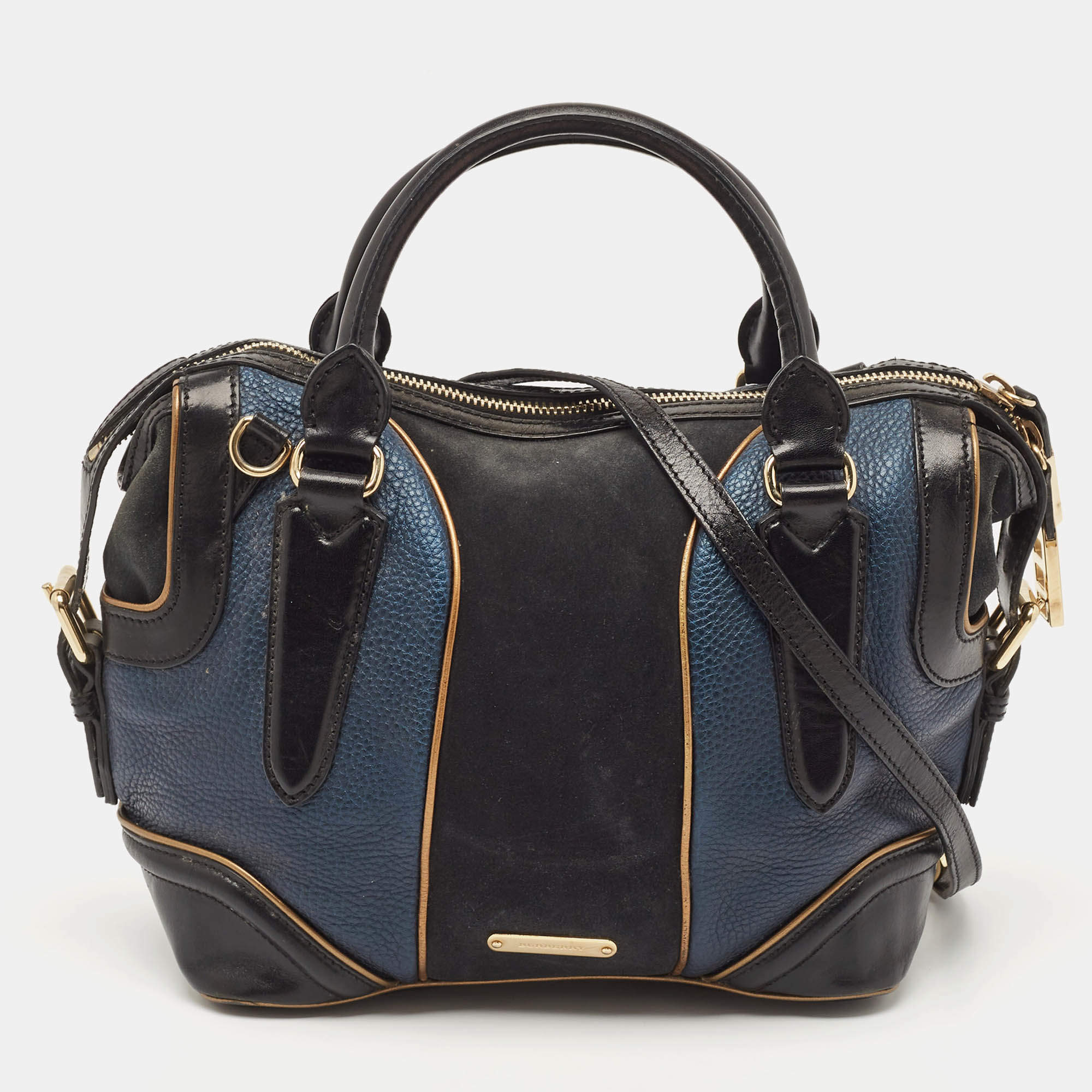 Burberry Tricolor Leather and Suede Alchester Top Handle Bag