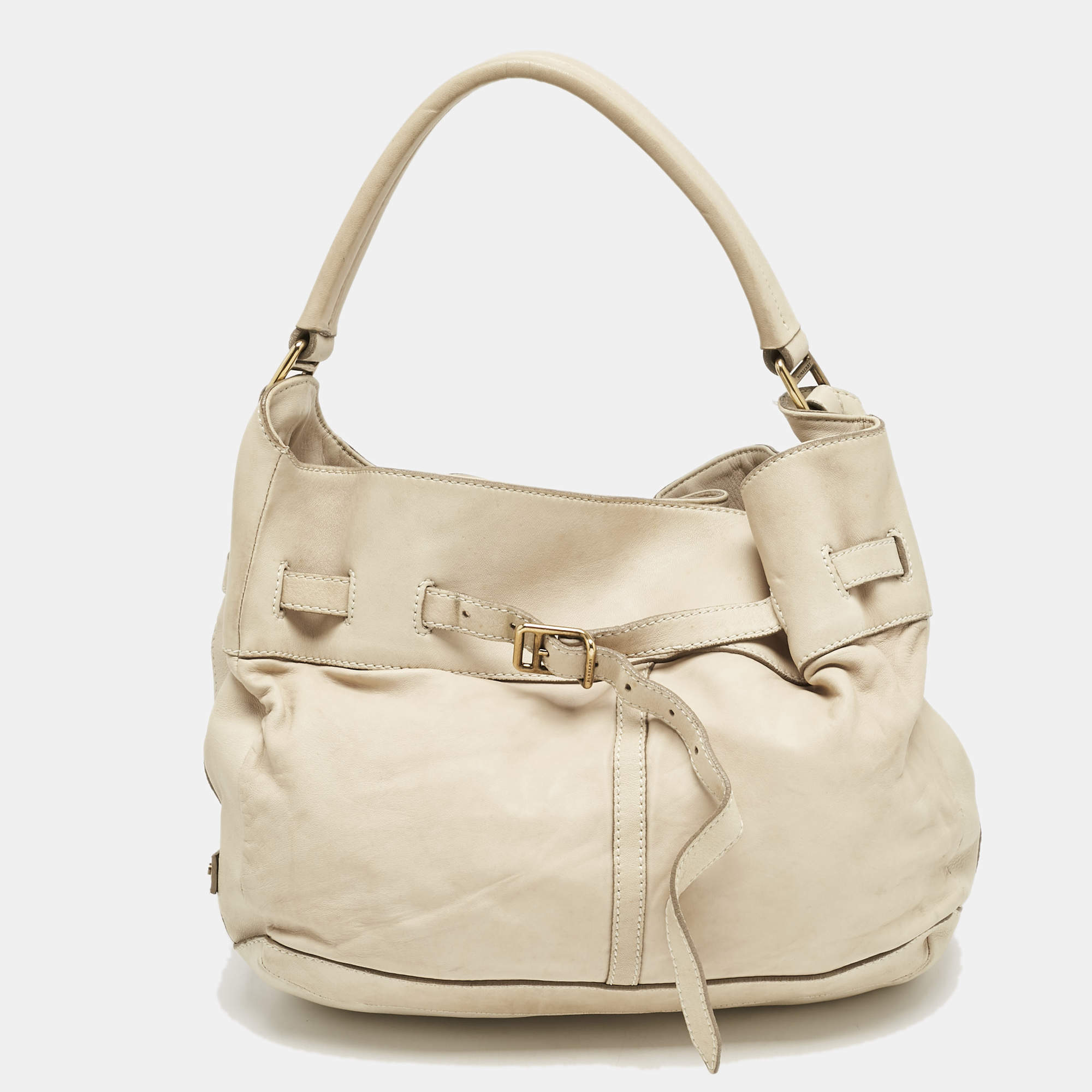 Burberry Cream Leather Belted Hobo