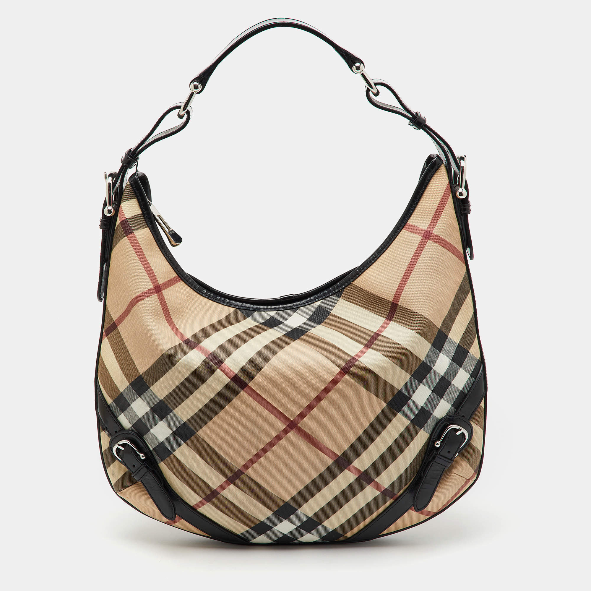 Burberry Beige/Black Supernova Check PVC and Patent Leather Larkin Hobo
