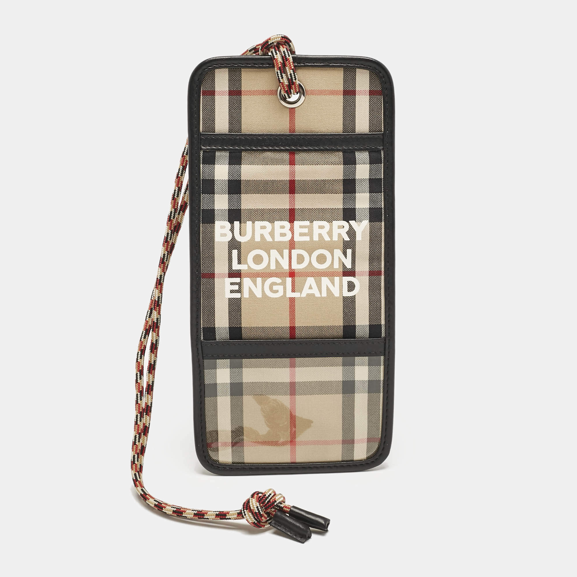 Pre Owned Burberry Beige Vintage Check Canvas Lanyard Card Holder