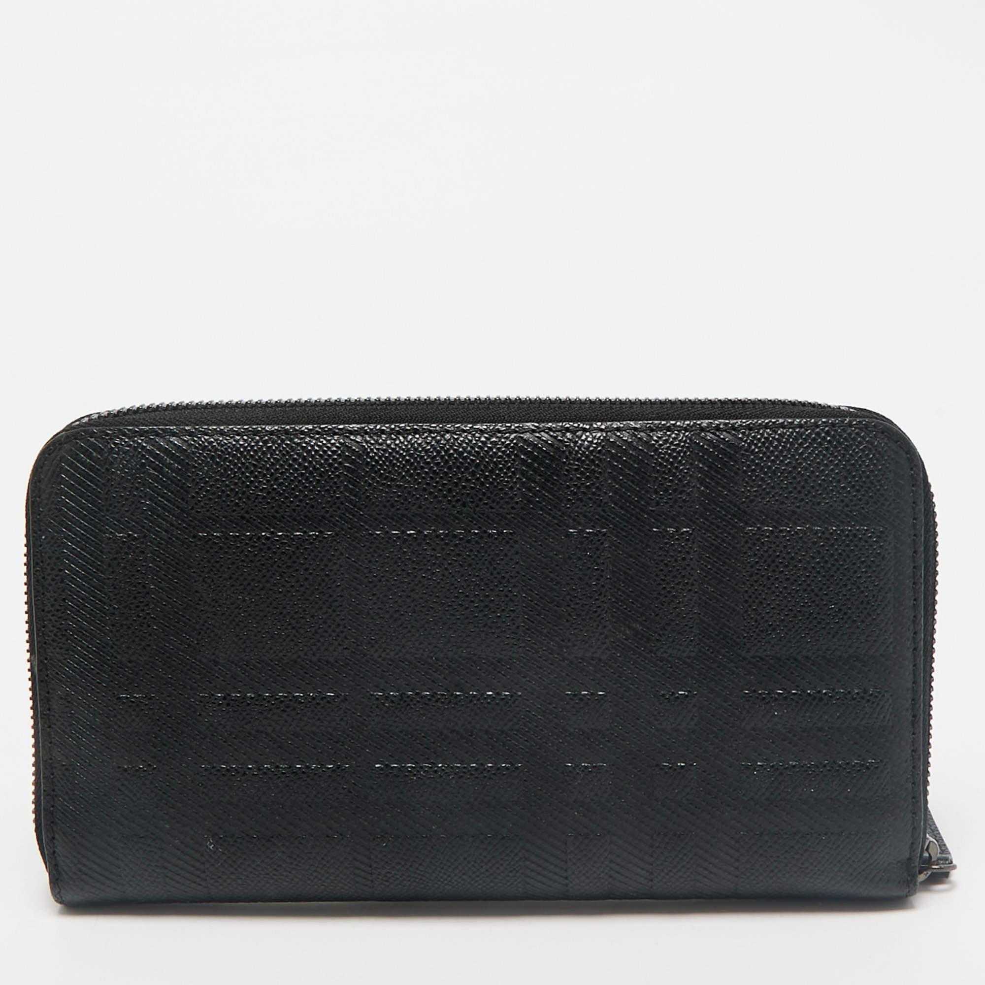 Burberry Black Embossed Check Leather Zip Continental Wallet
