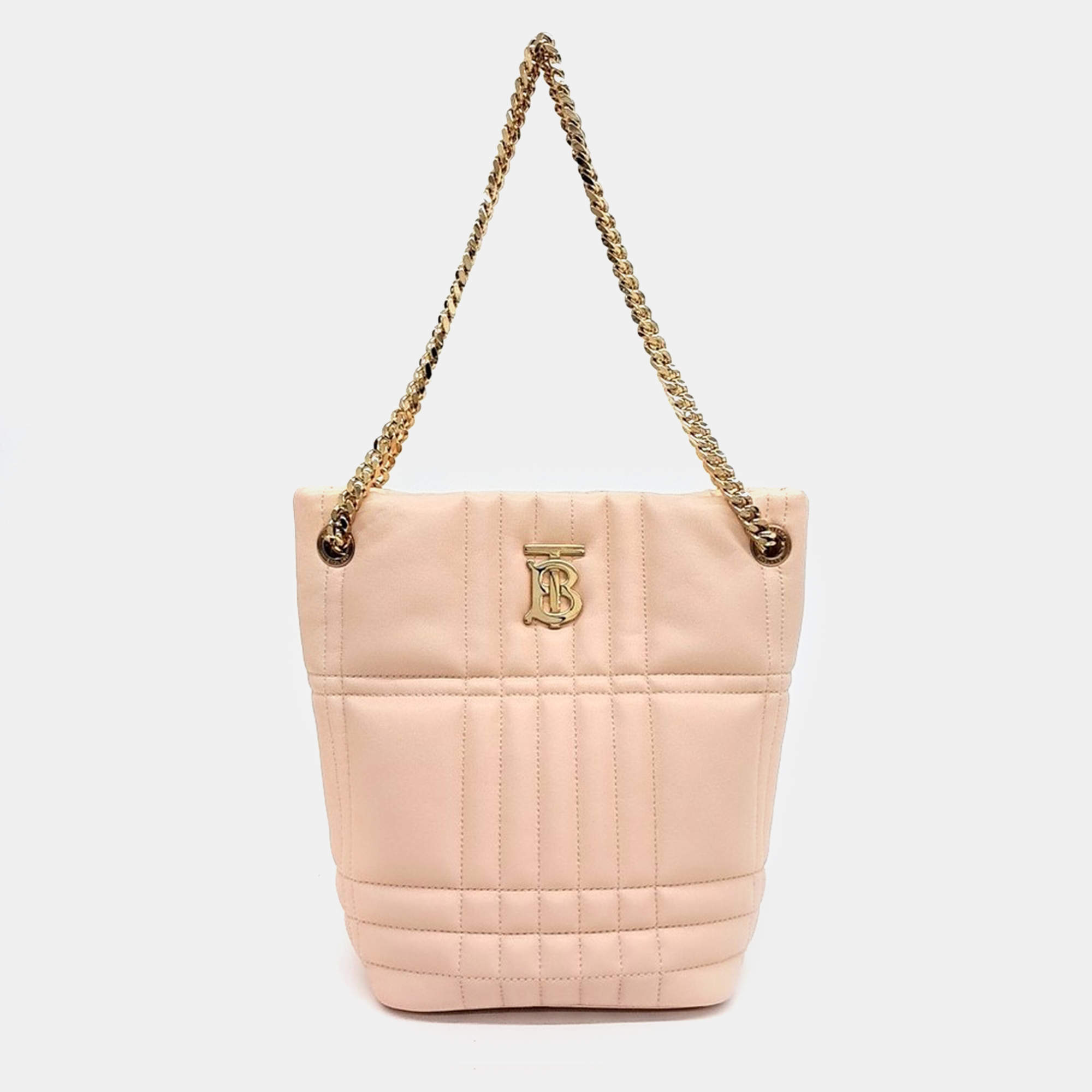 Burberry Pink Leather Lola Bucket Shoulder Bag Small