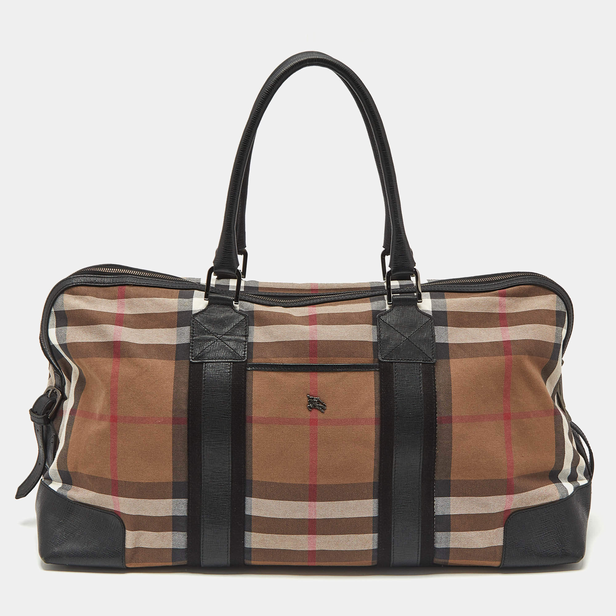 Burberry Brown/Black House Check Canvas and Leather Duffel Bag