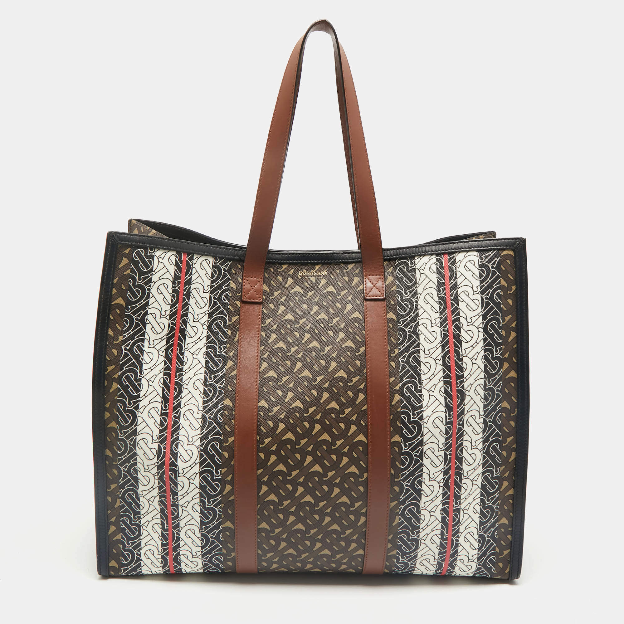 Burberry Multicolor Monogram Stripe E-Canvas Portrait Tote