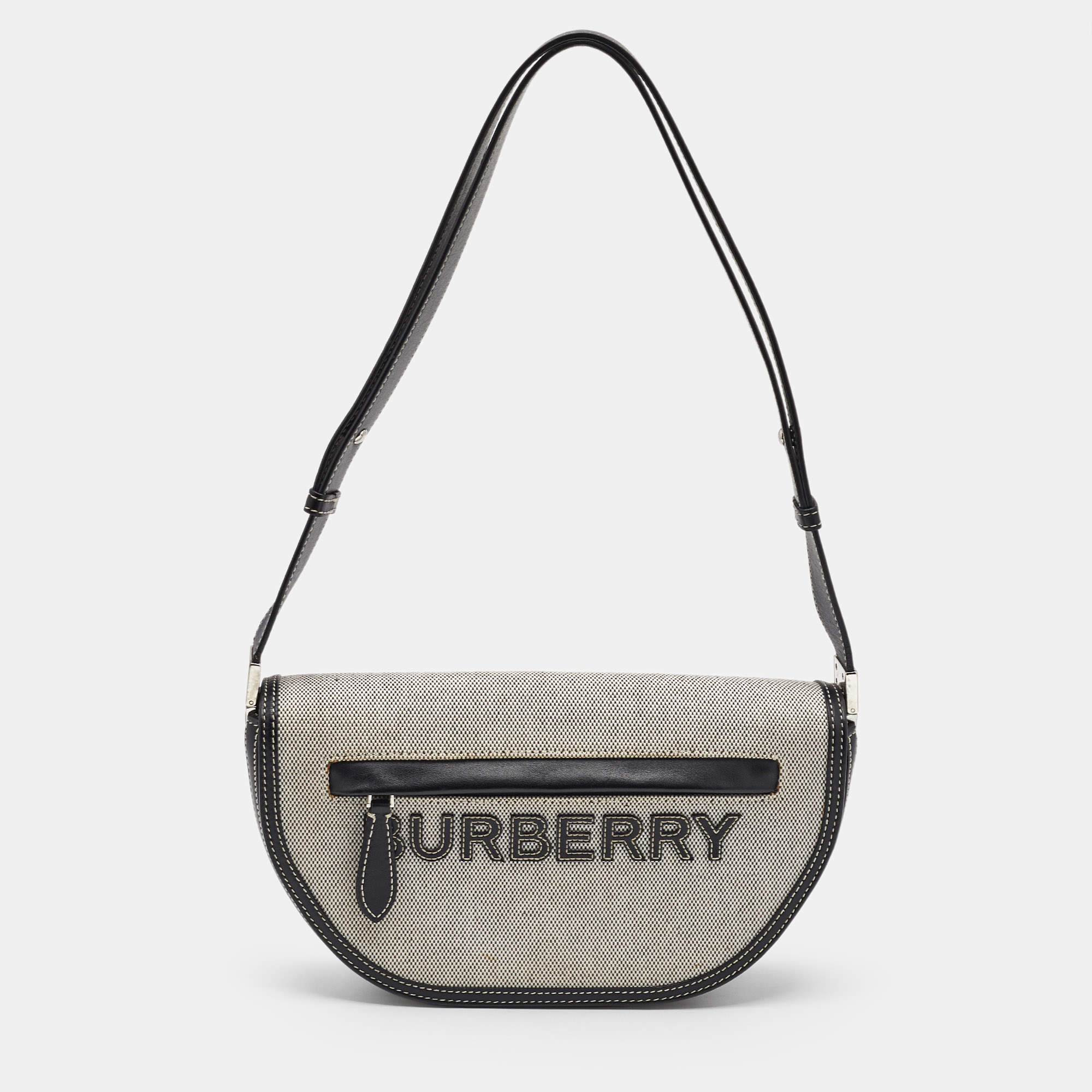 Burberry Black/White Logo Canvas and Leather Small Olympia Shoulder Bag