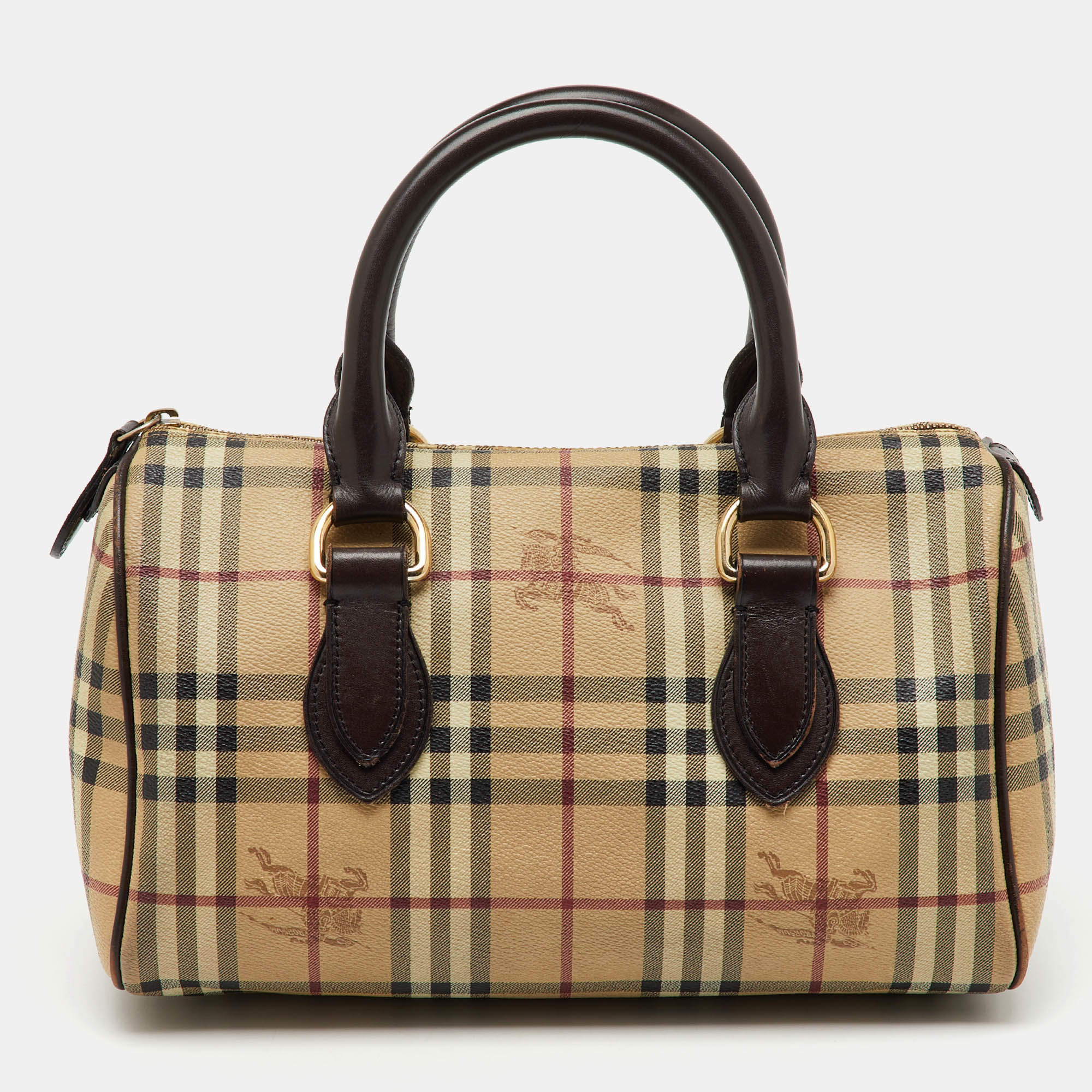 Burberry Beige/Brown Haymarket Check Coated Canvas Medium Bowling Bag