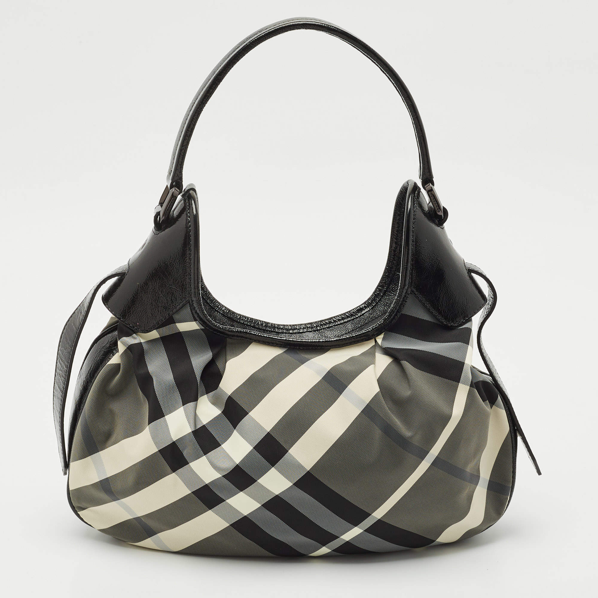 Pre Owned Burberry Black Smoked Check Nylon Brooklyn Hobo