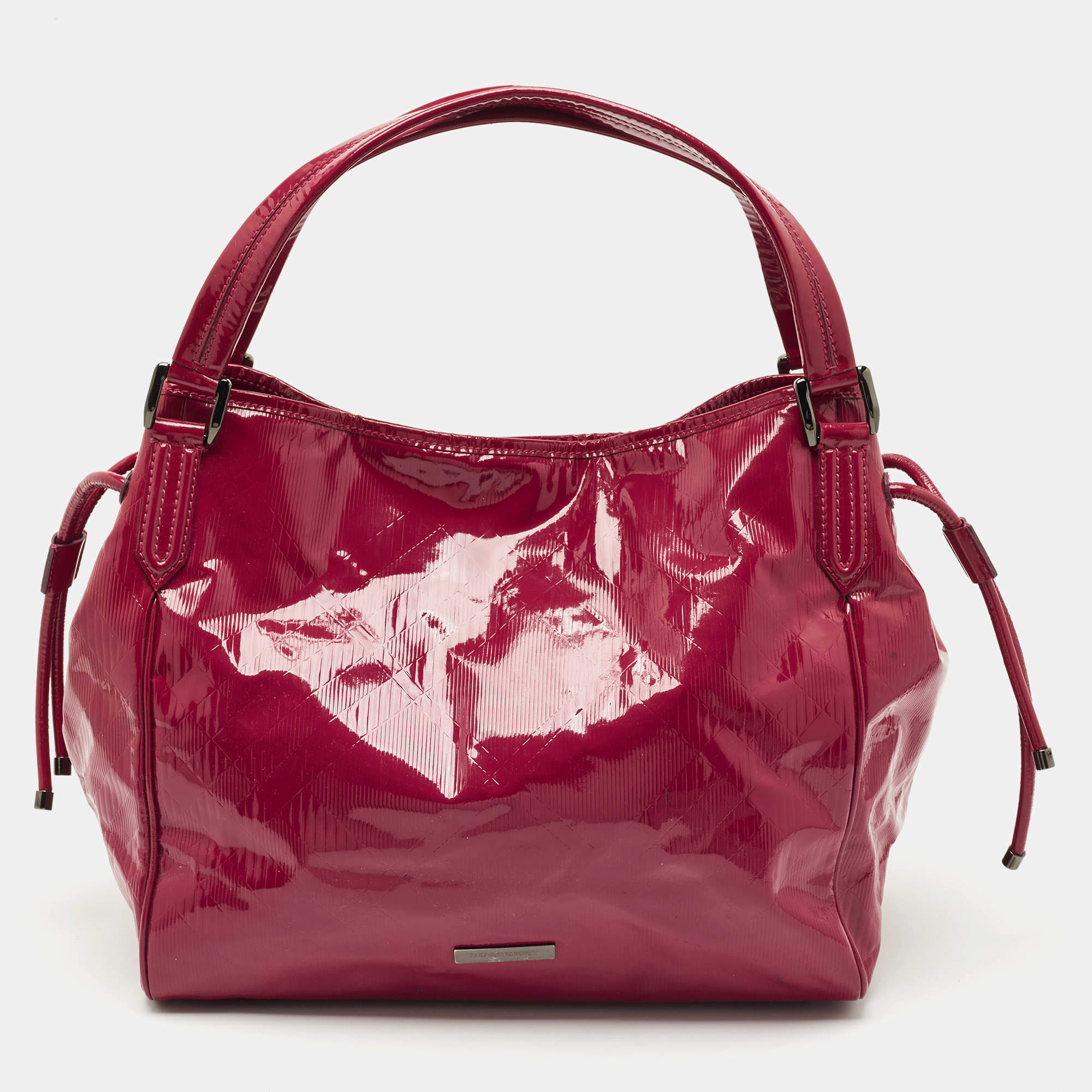 Burberry Red Check Embossed Patent Leather Large Bilmore Tote