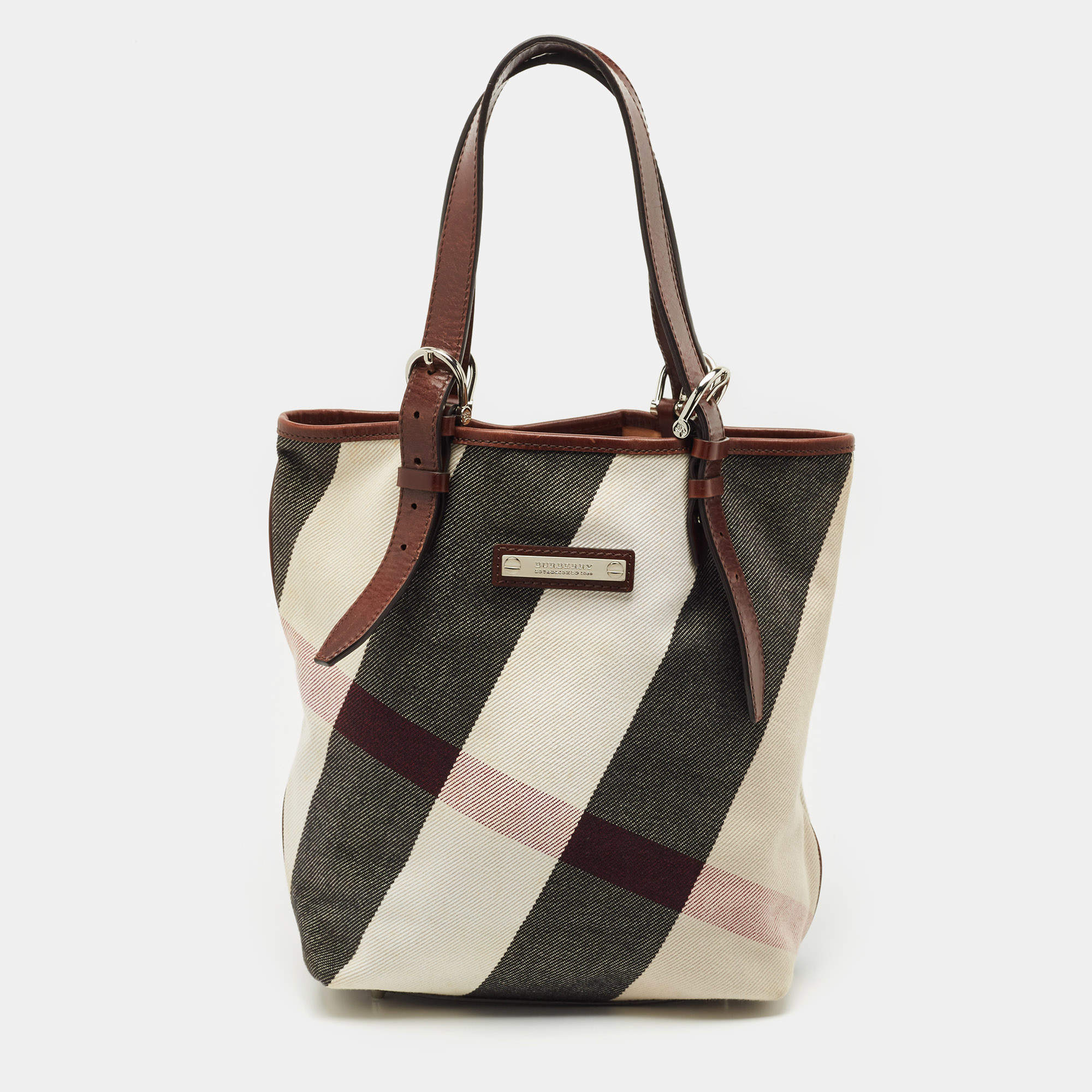 Burberry Brown Mega Check Canvas and Leather Tote