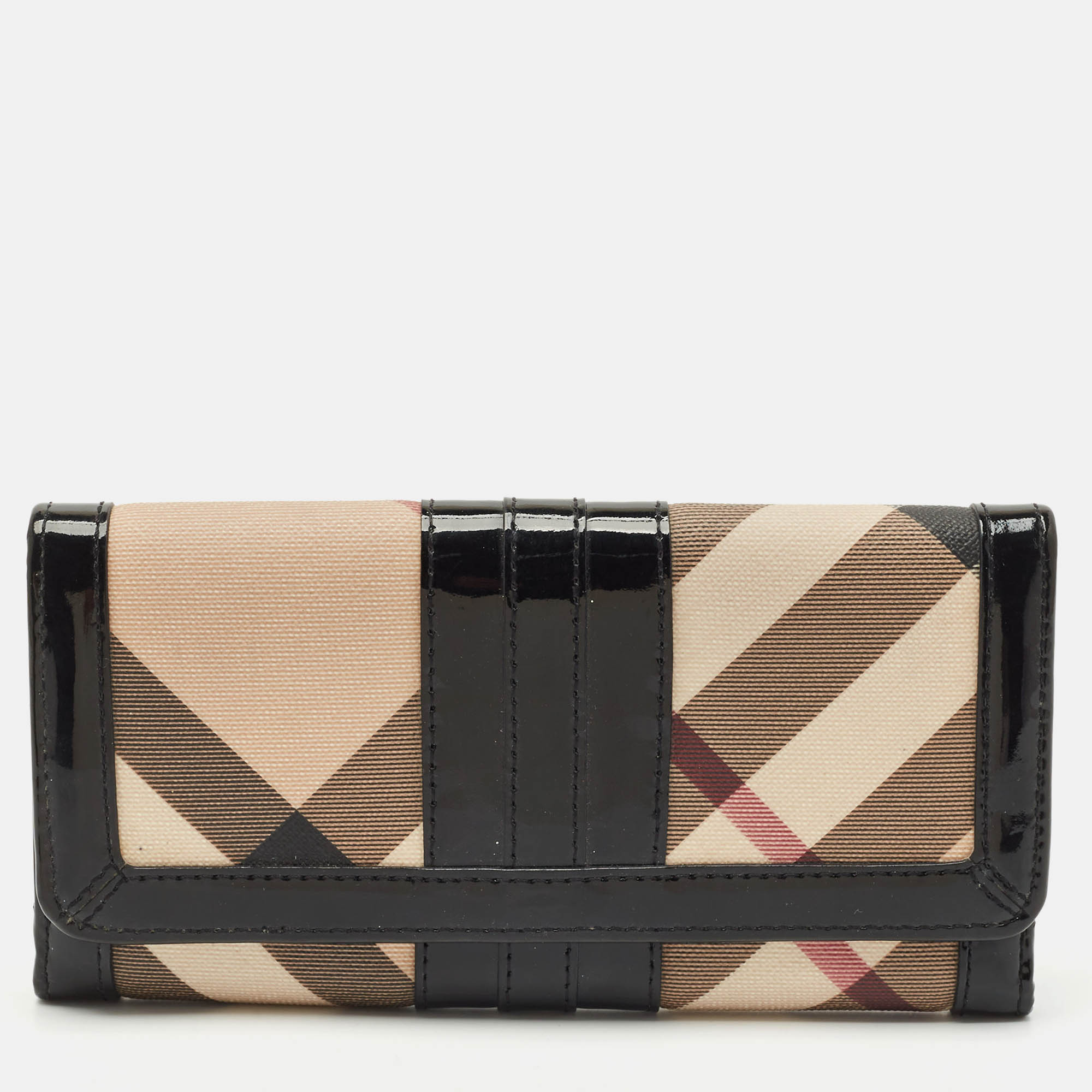 Burberry Beige/Black Supernova Check Coated Canvas and Patent Leather Continental Wallet 