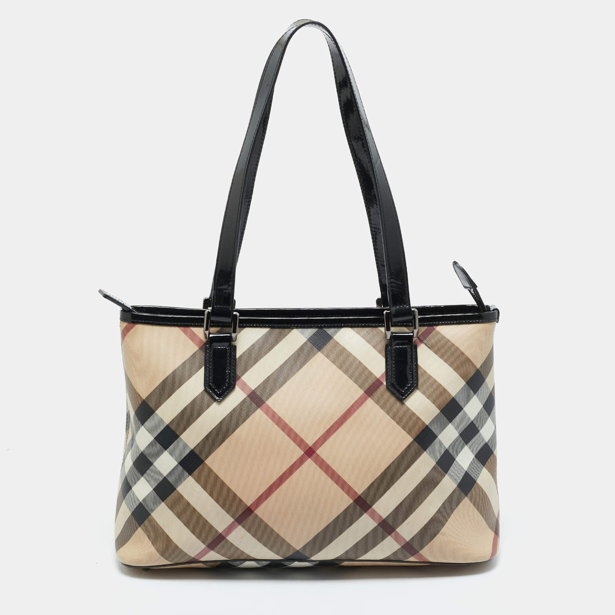 Burberry Black/Beige Super Nova Check PVC and Patent Leather Regent Tote
