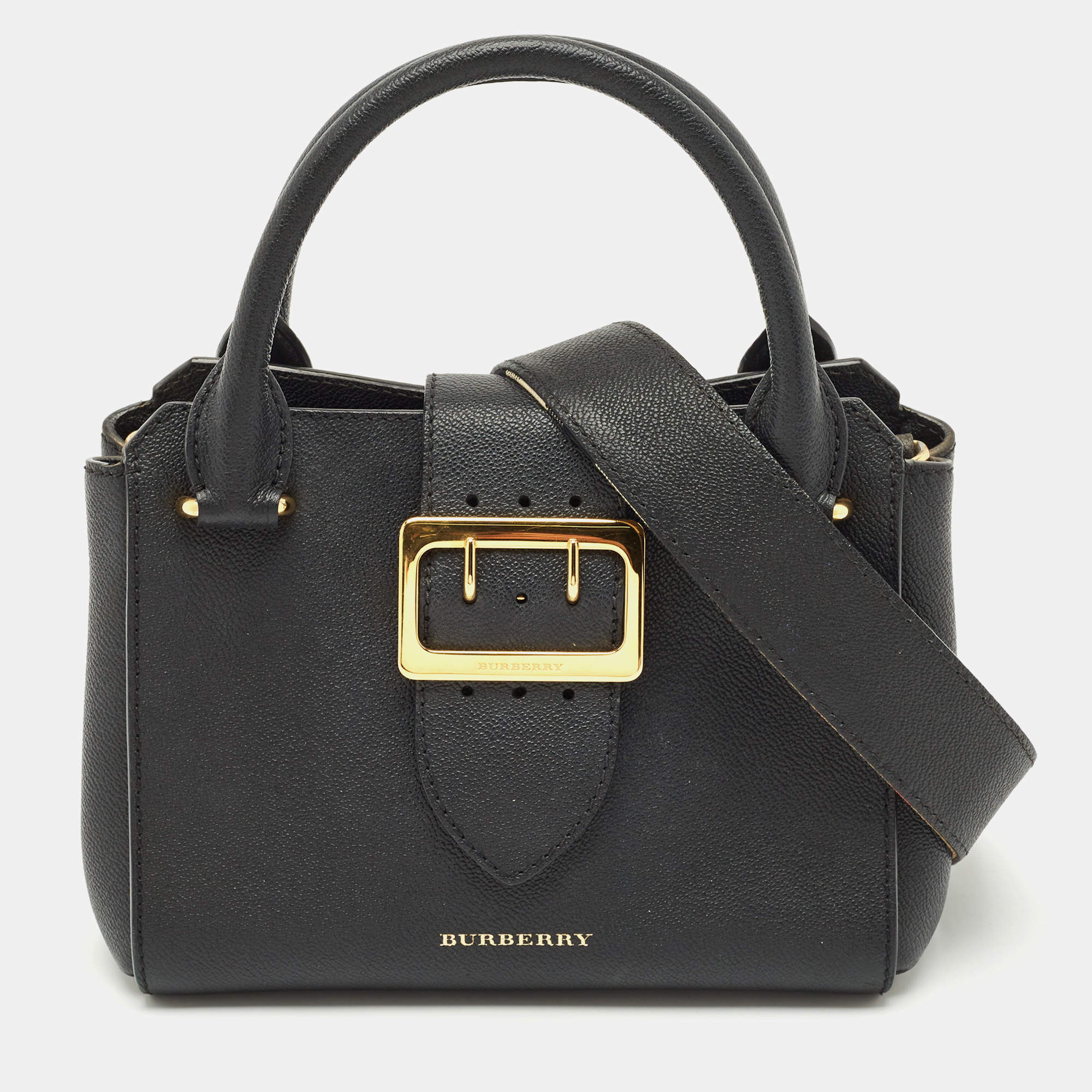 Burberry Black Leather Small Buckle Tote