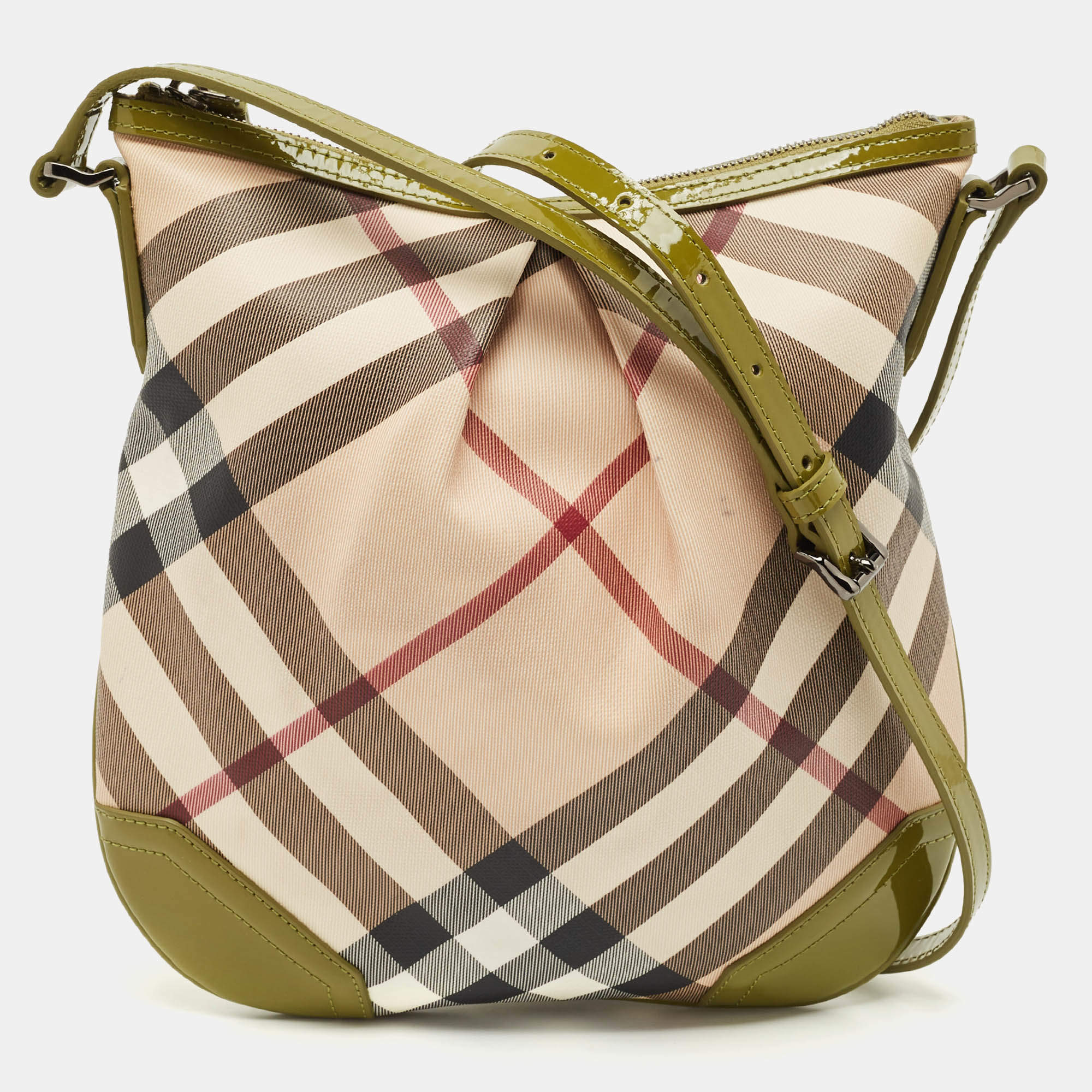 Pre Owned Burberry Olive Green/Beige Supernova Check PVC Dryden Crossbody Bag